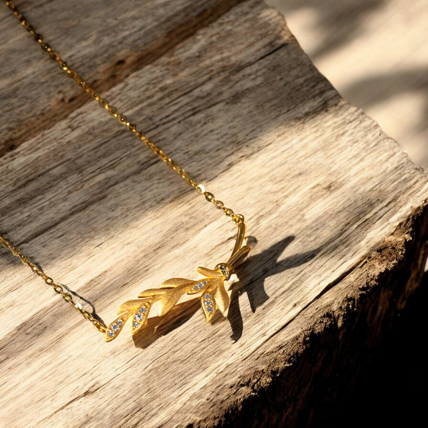 24K Real Gold Wheat Ear Diamond Necklace