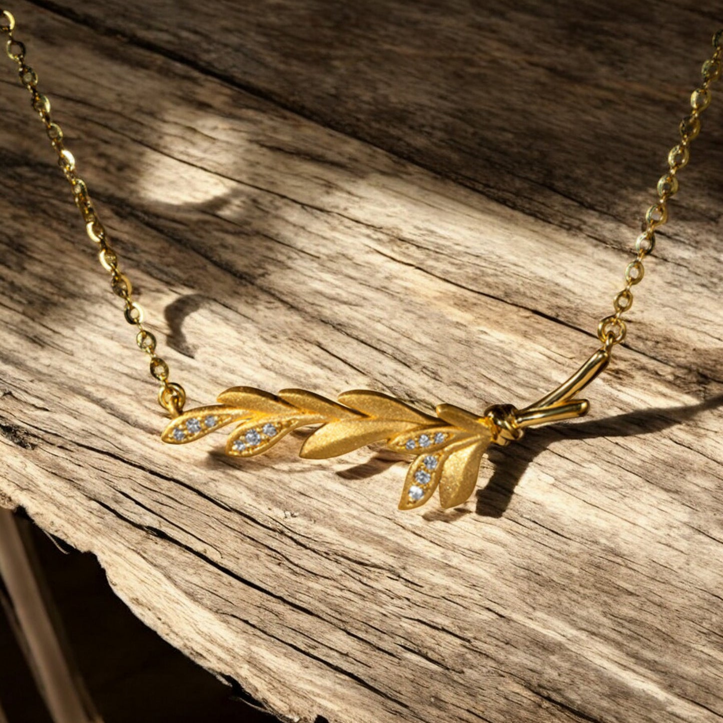 24K Real Gold Wheat Ear Diamond Necklace