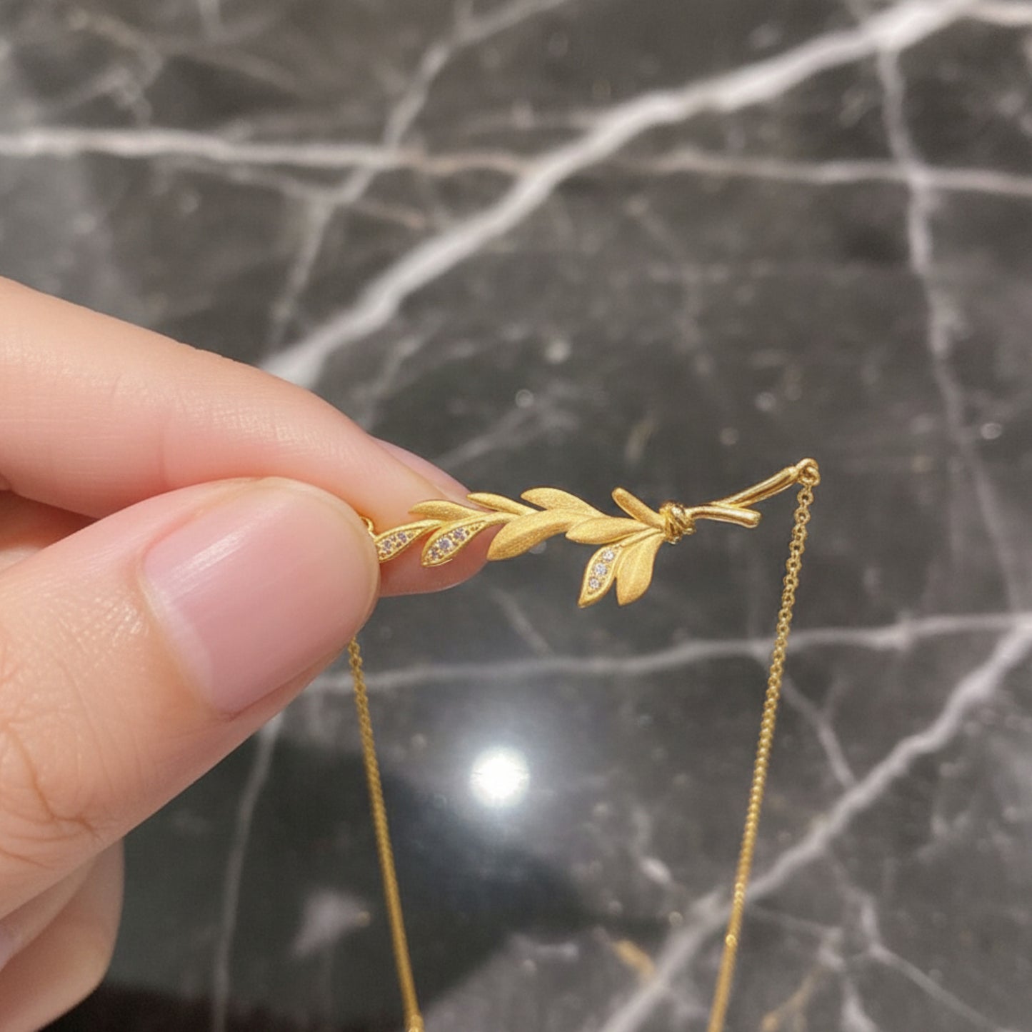 24K Real Gold Wheat Ear Diamond Necklace