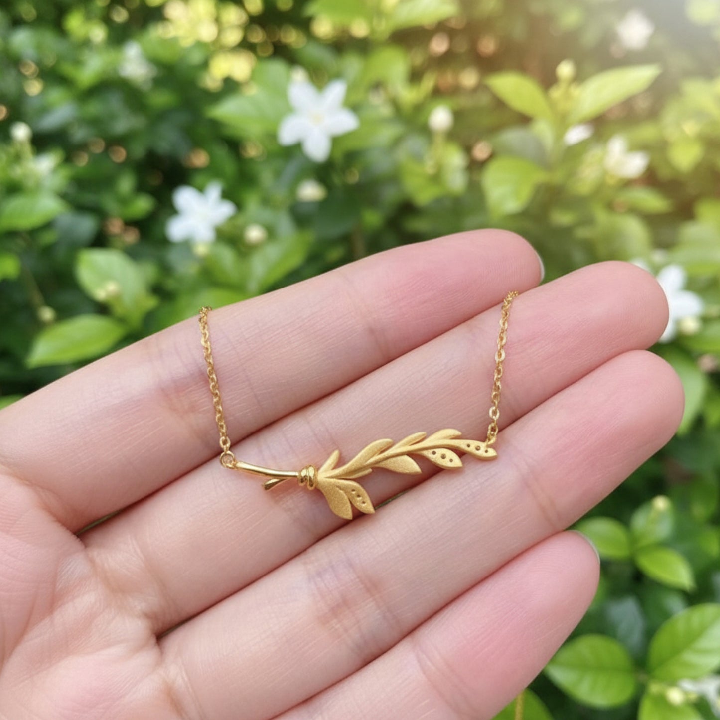 24K Real Gold Wheat Ear Diamond Necklace