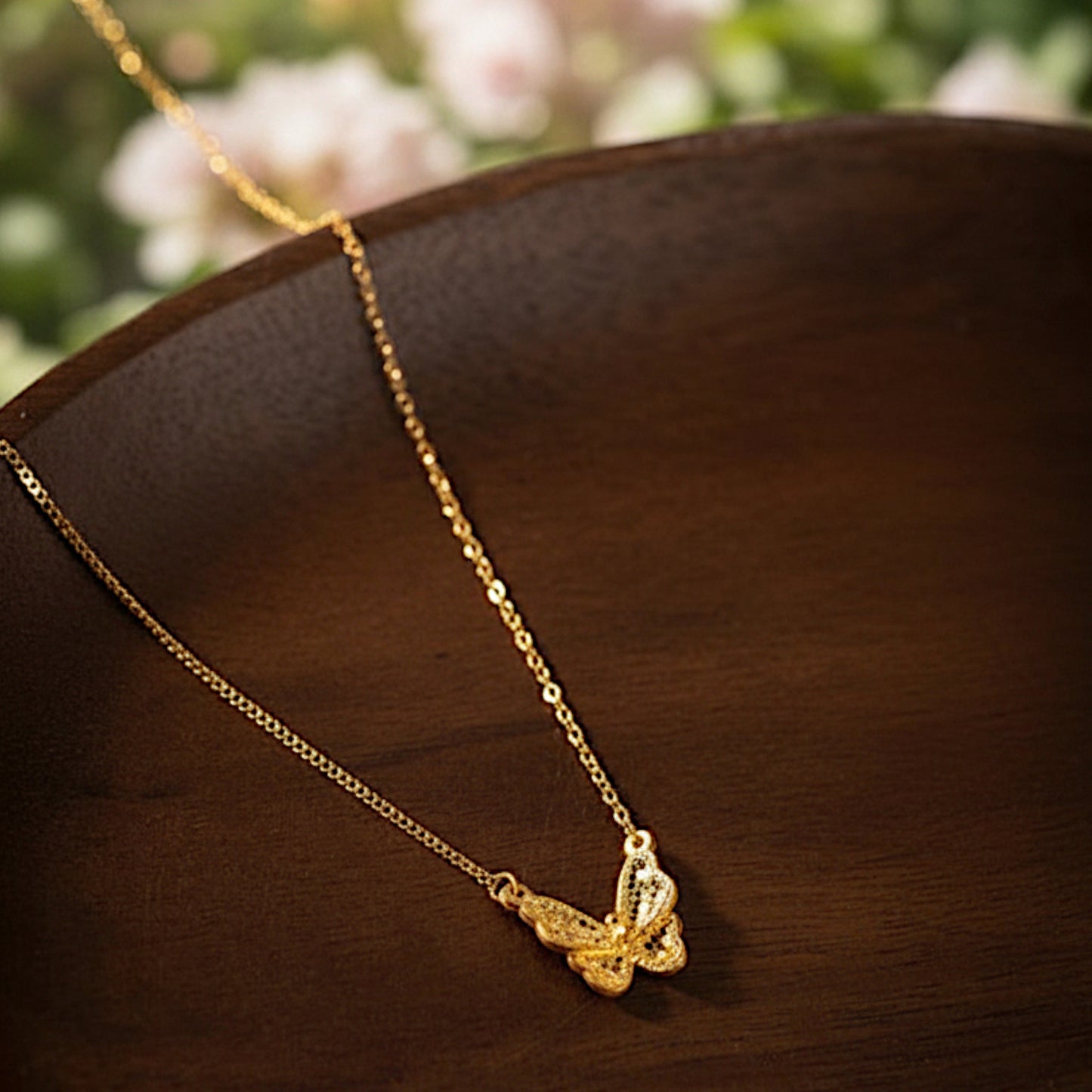 24K Real Gold Sparkling Butterfly Pendant Necklace