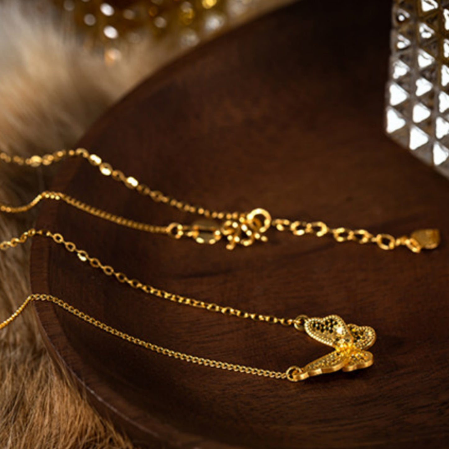 24K Real Gold Sparkling Butterfly Pendant Necklace