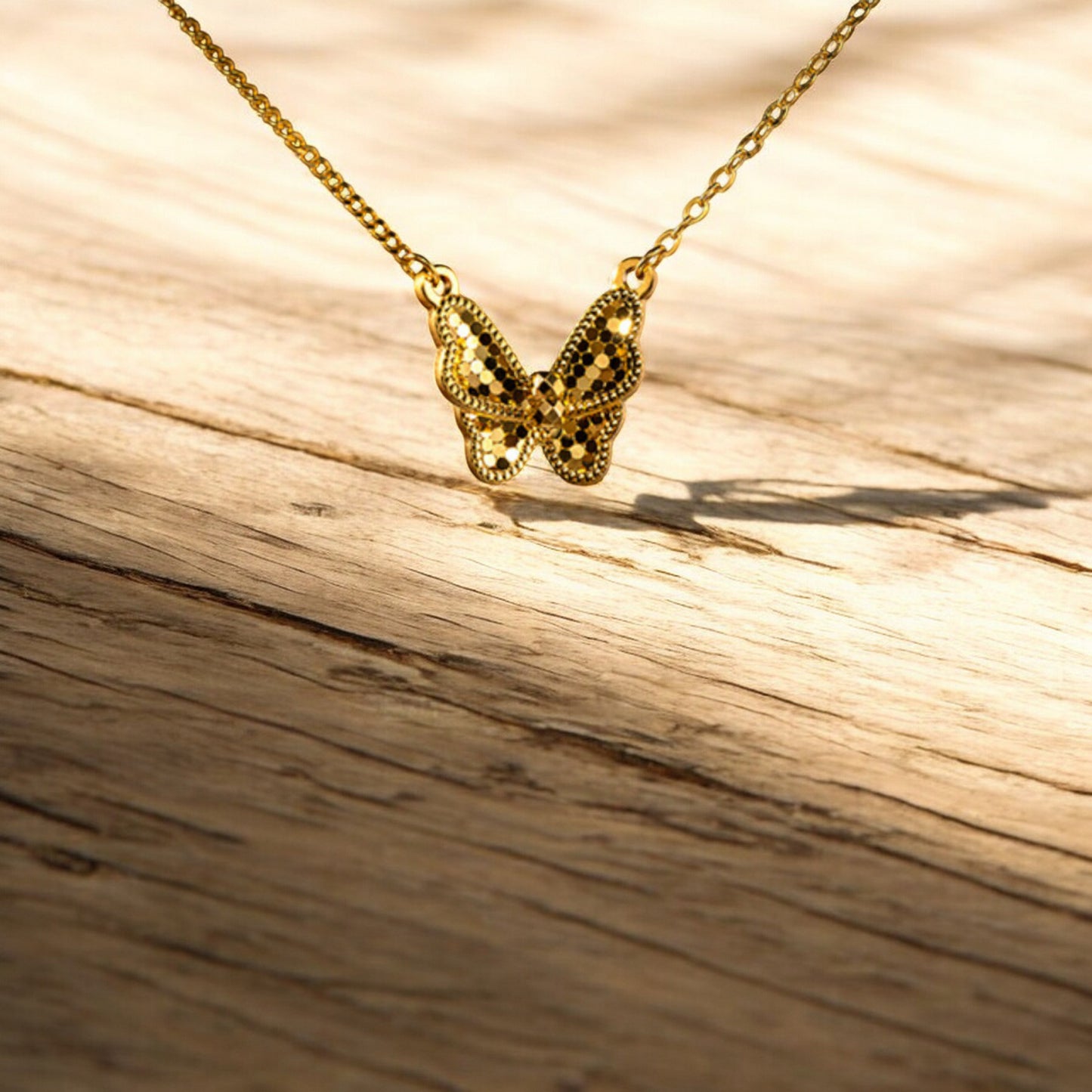 24K Real Gold Sparkling Butterfly Pendant Necklace
