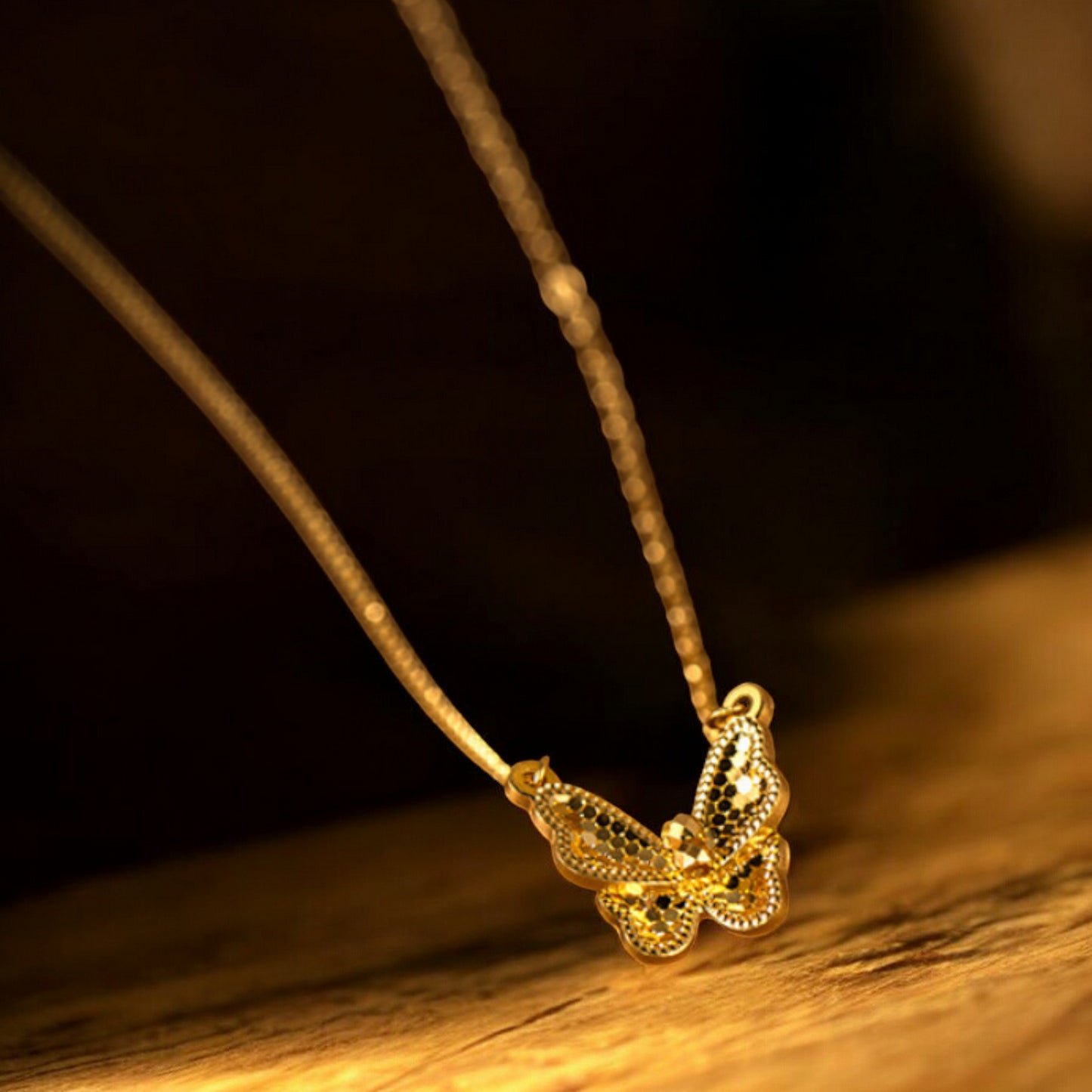 24K Real Gold Sparkling Butterfly Pendant Necklace