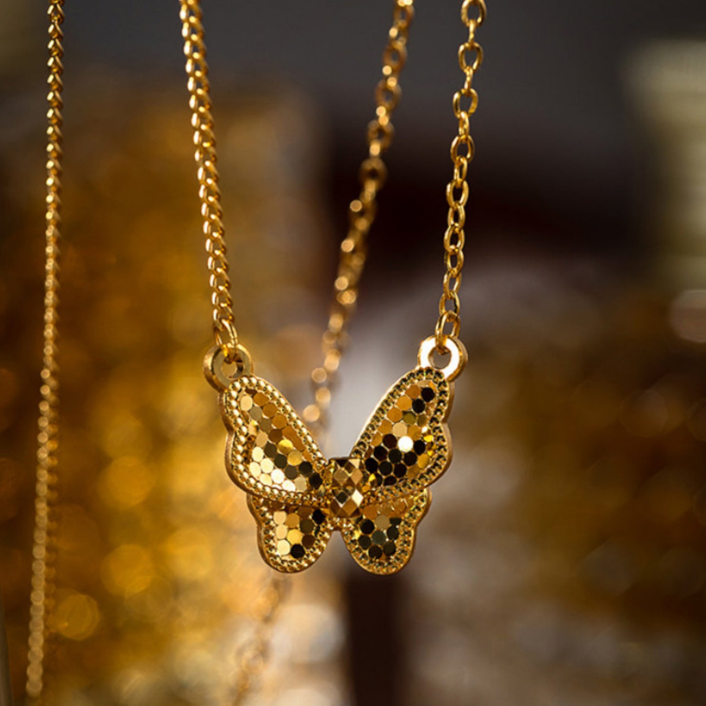 24K Real Gold Sparkling Butterfly Pendant Necklace