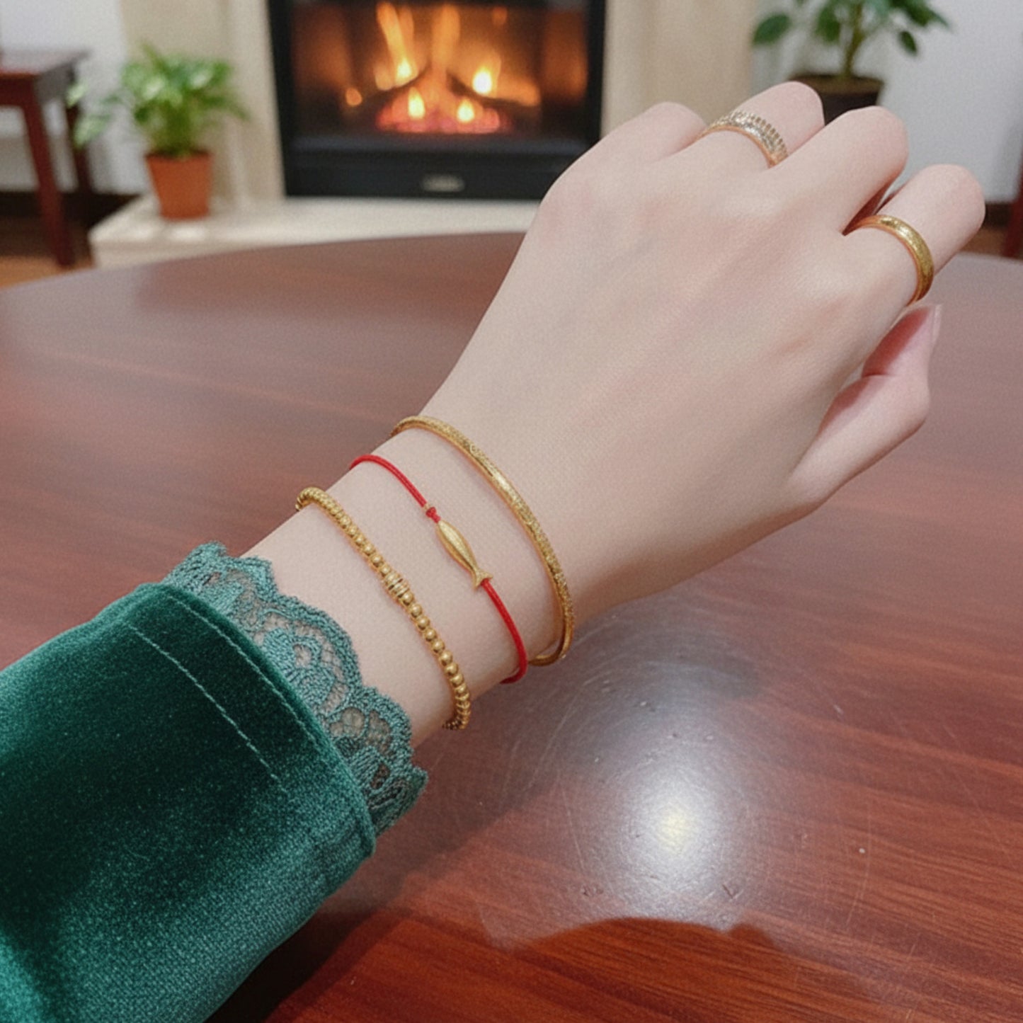 24k 999 Gold Koi Carp Lucky Fish with Red Braided Rope Bracelet