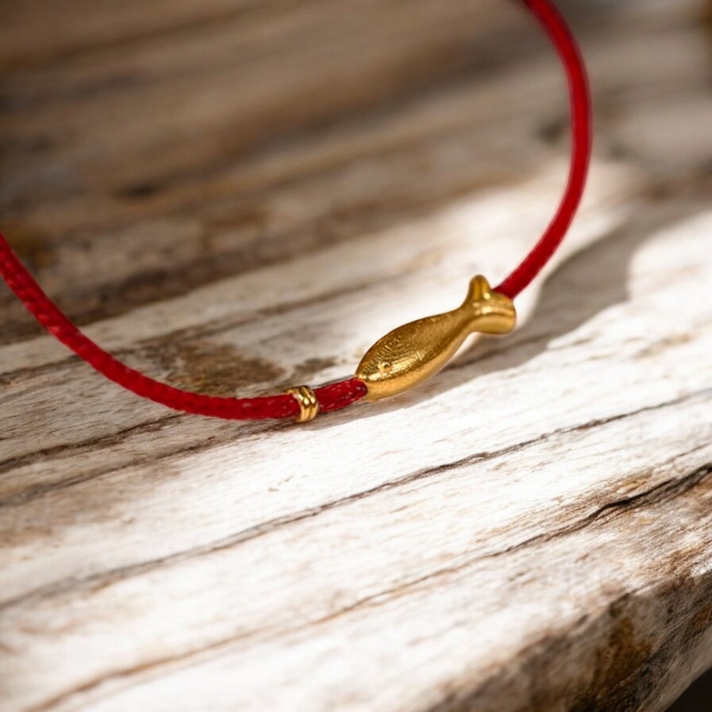 24k 999 Gold Koi Carp Lucky Fish with Red Braided Rope Bracelet