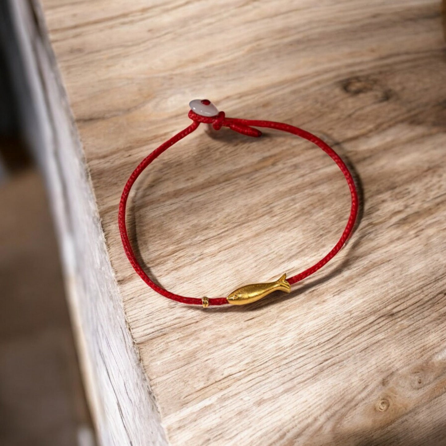 24k 999 Gold Koi Carp Lucky Fish with Red Braided Rope Bracelet