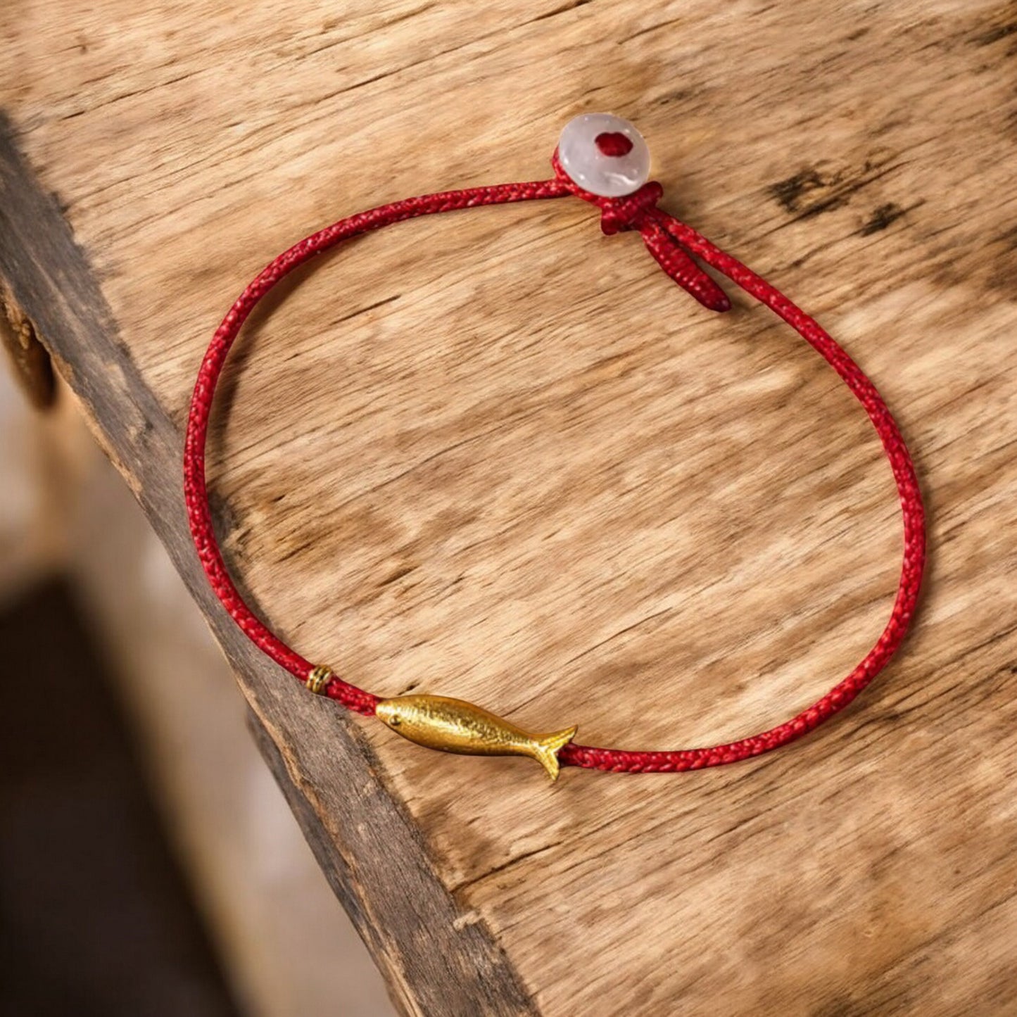 24k 999 Gold Koi Carp Lucky Fish with Red Braided Rope Bracelet