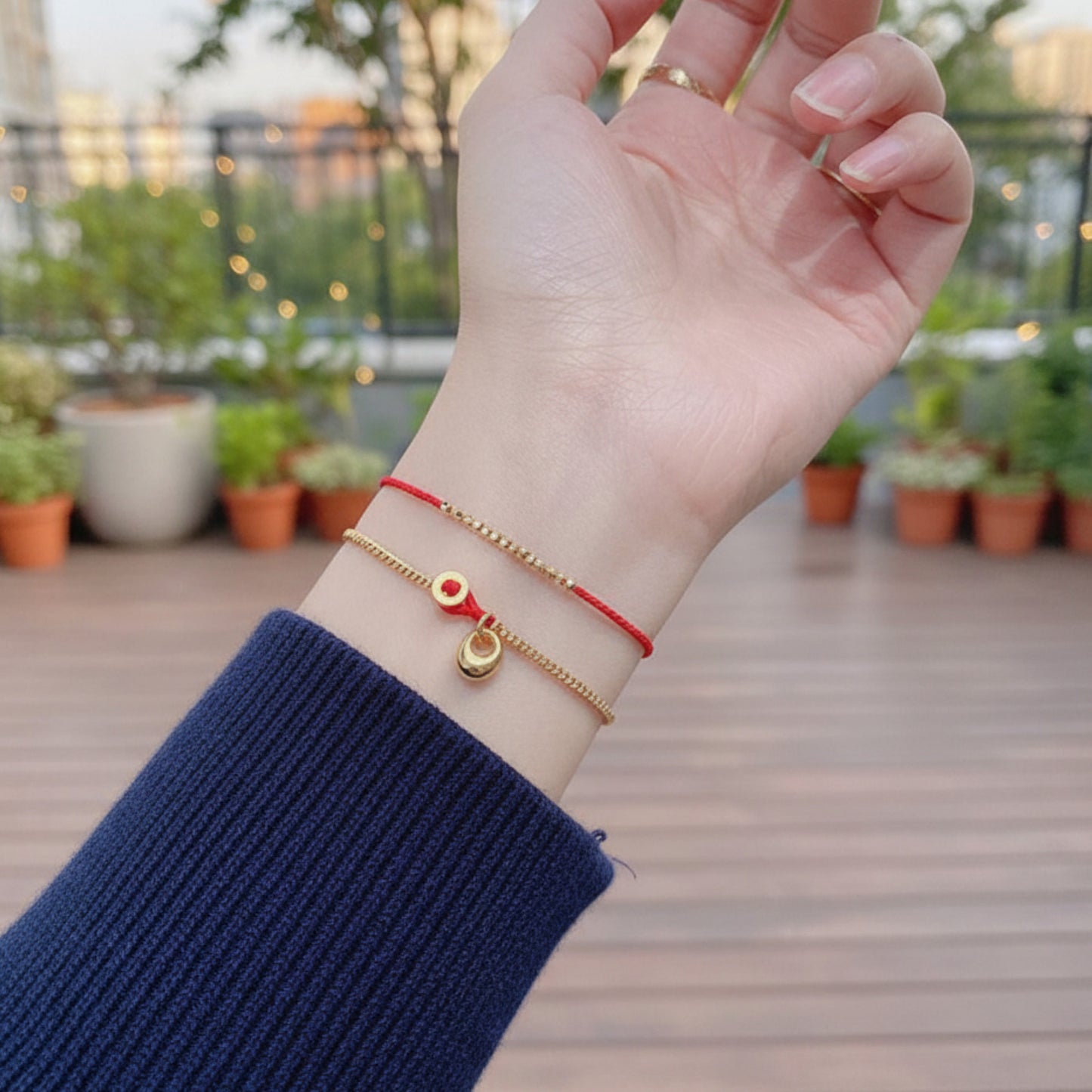 24k 999 Gold Beads Sparkling Charm Red Braided Rope Bracelet