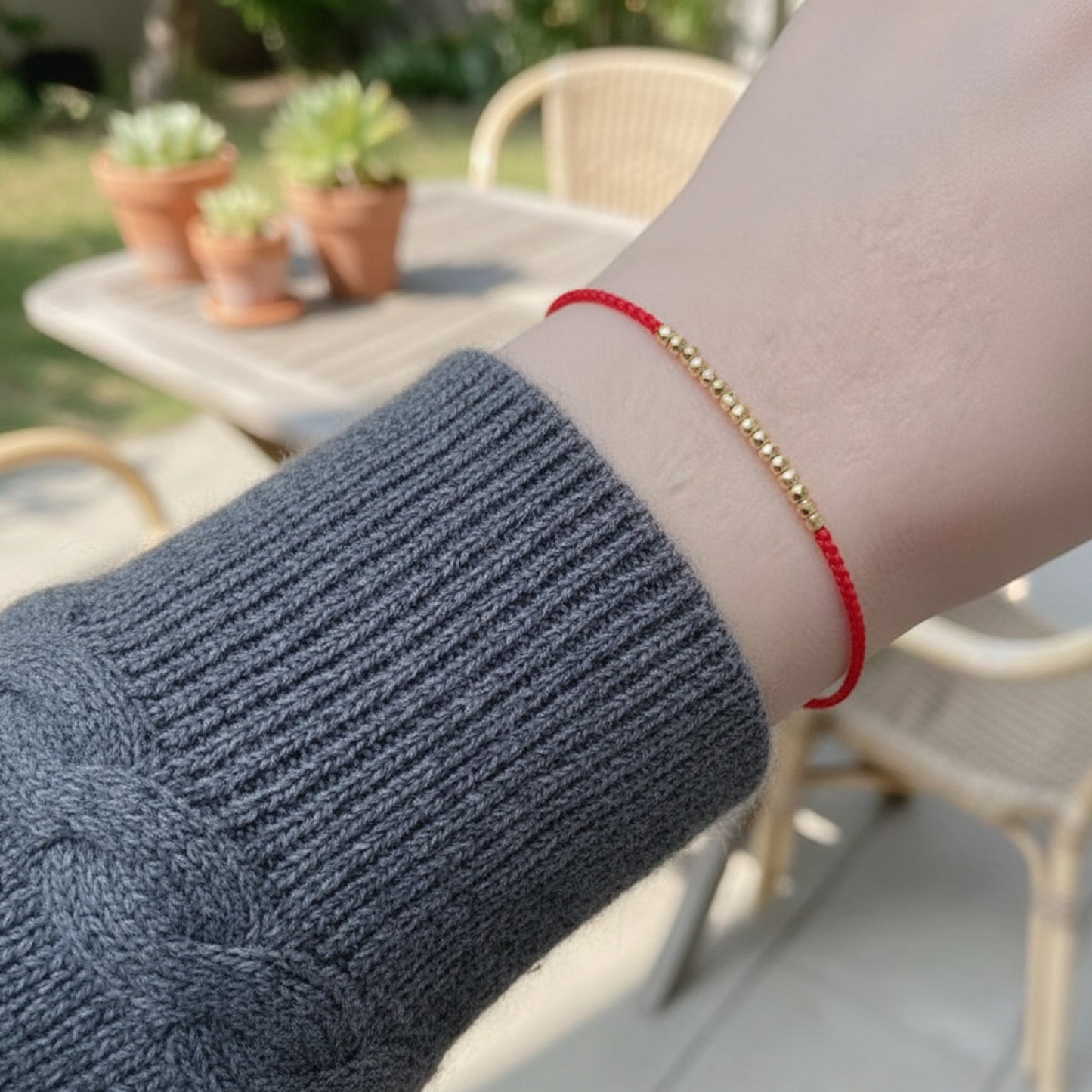 24k 999 Gold Beads Sparkling Charm Red Braided Rope Bracelet