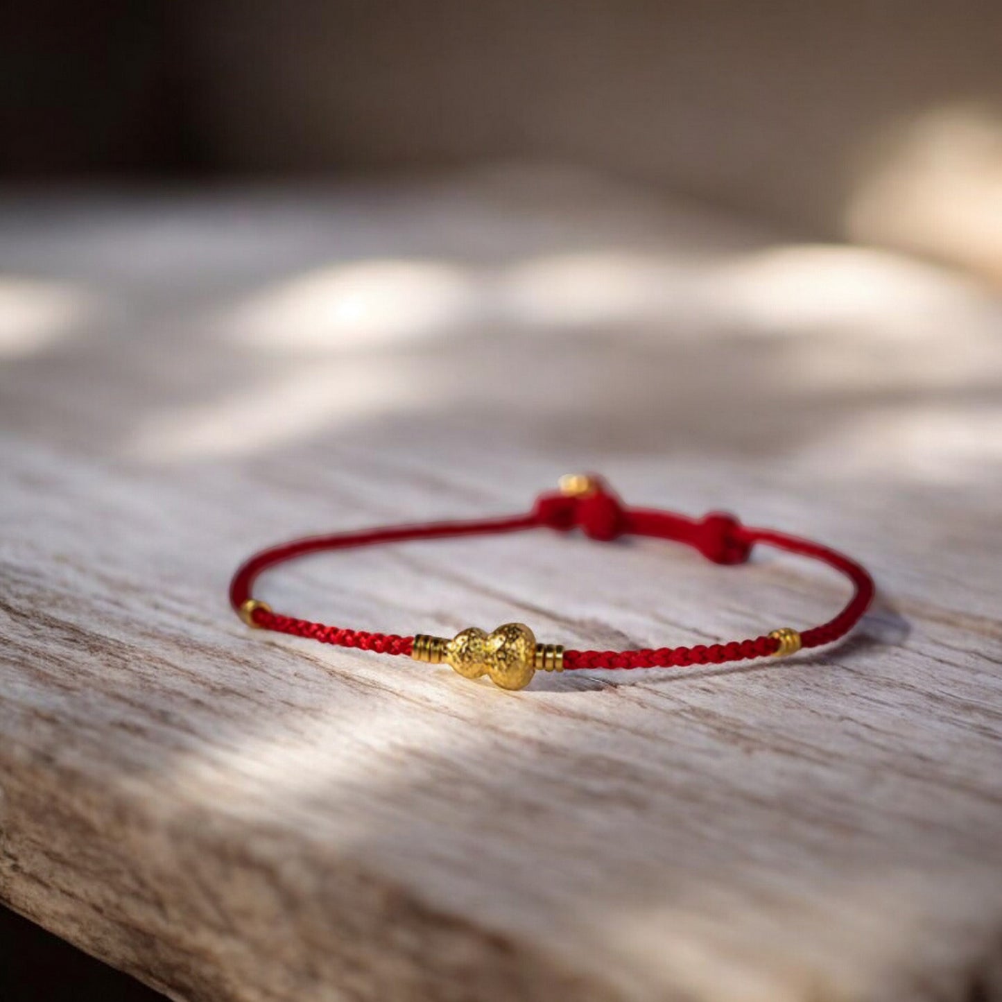 24k 999 Gold Beads Lucky Gourd Charm Red Braided Rope Bracelet