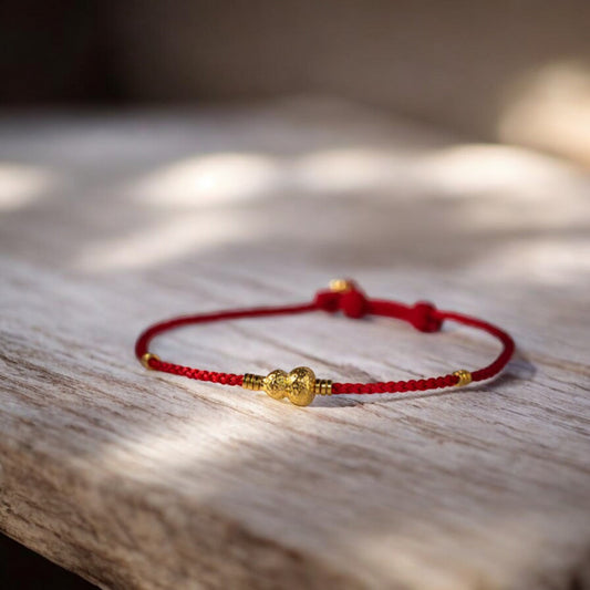 24k 999 Gold Beads Lucky Gourd Charm Red Braided Rope Bracelet