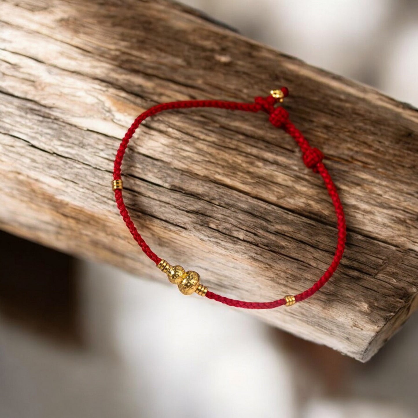 24k 999 Gold Beads Lucky Gourd Charm Red Braided Rope Bracelet