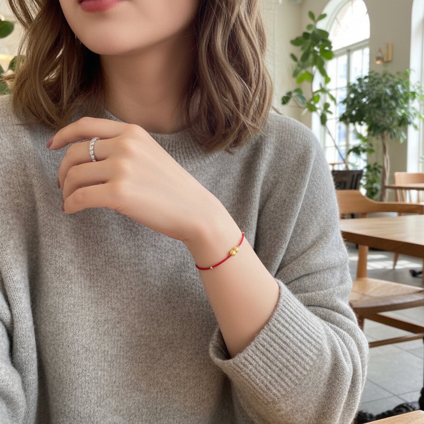 24k 999 Gold Beads Lucky Gourd Charm Red Braided Rope Bracelet