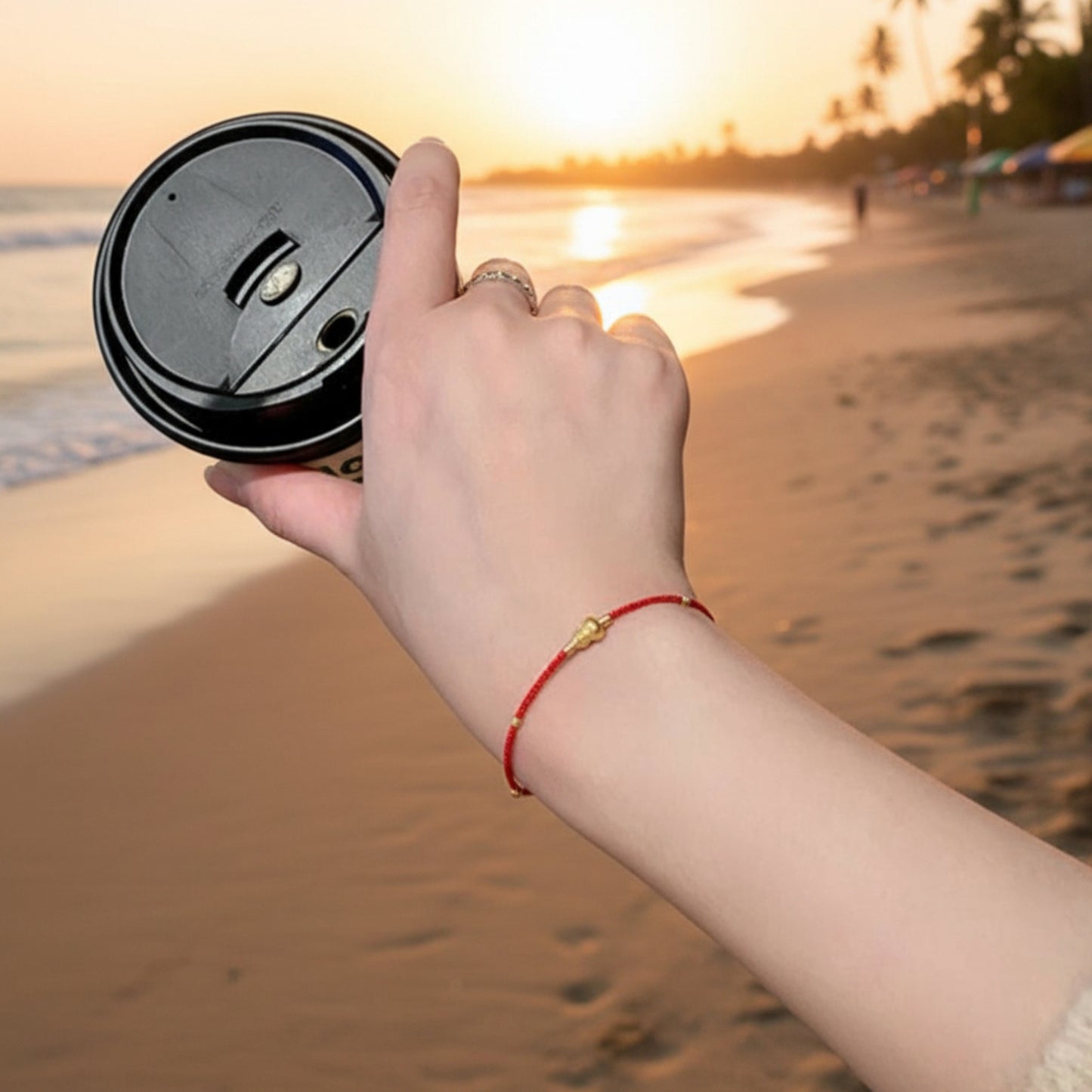 24k 999 Gold Beads Lucky Gourd Charm Red Braided Rope Bracelet