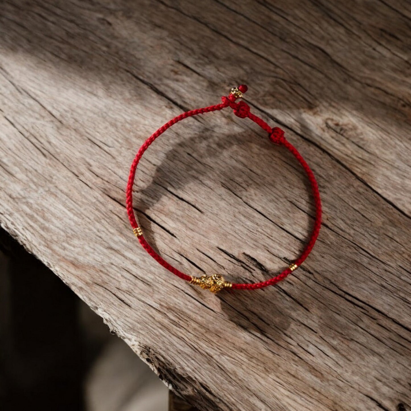 24k 999 Gold Beads Lucky Gourd Charm Red Braided Rope Bracelet