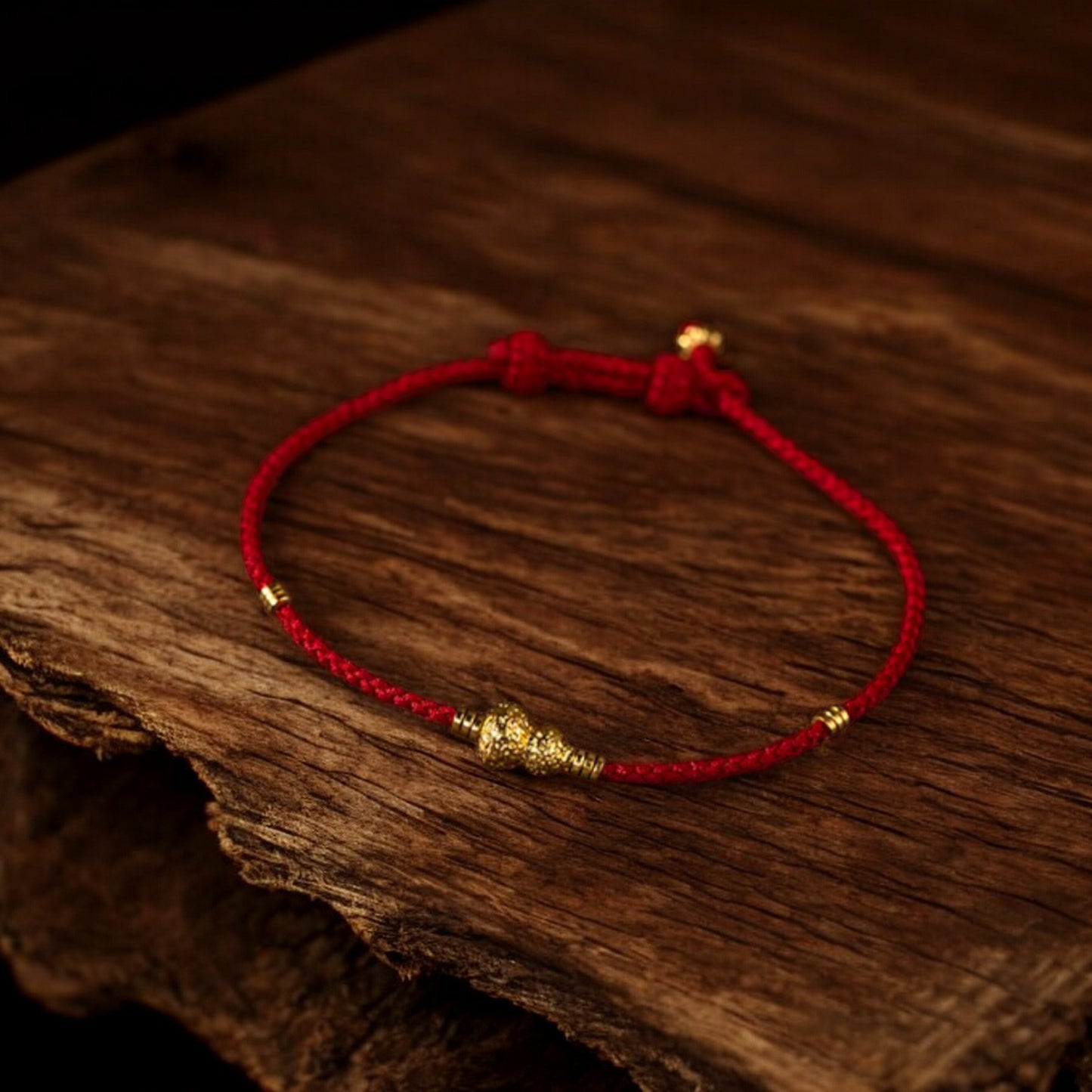 24k 999 Gold Beads Lucky Gourd Charm Red Braided Rope Bracelet