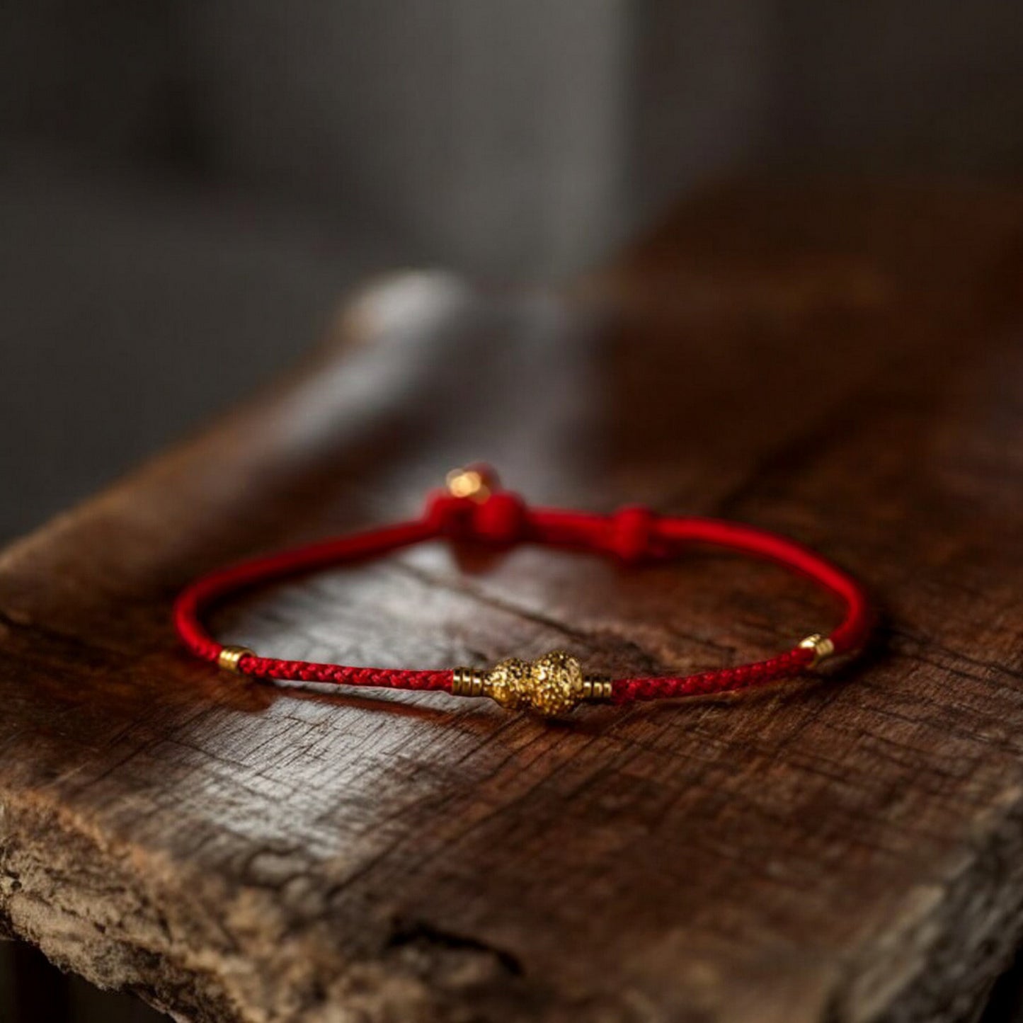 24k 999 Gold Beads Lucky Gourd Charm Red Braided Rope Bracelet