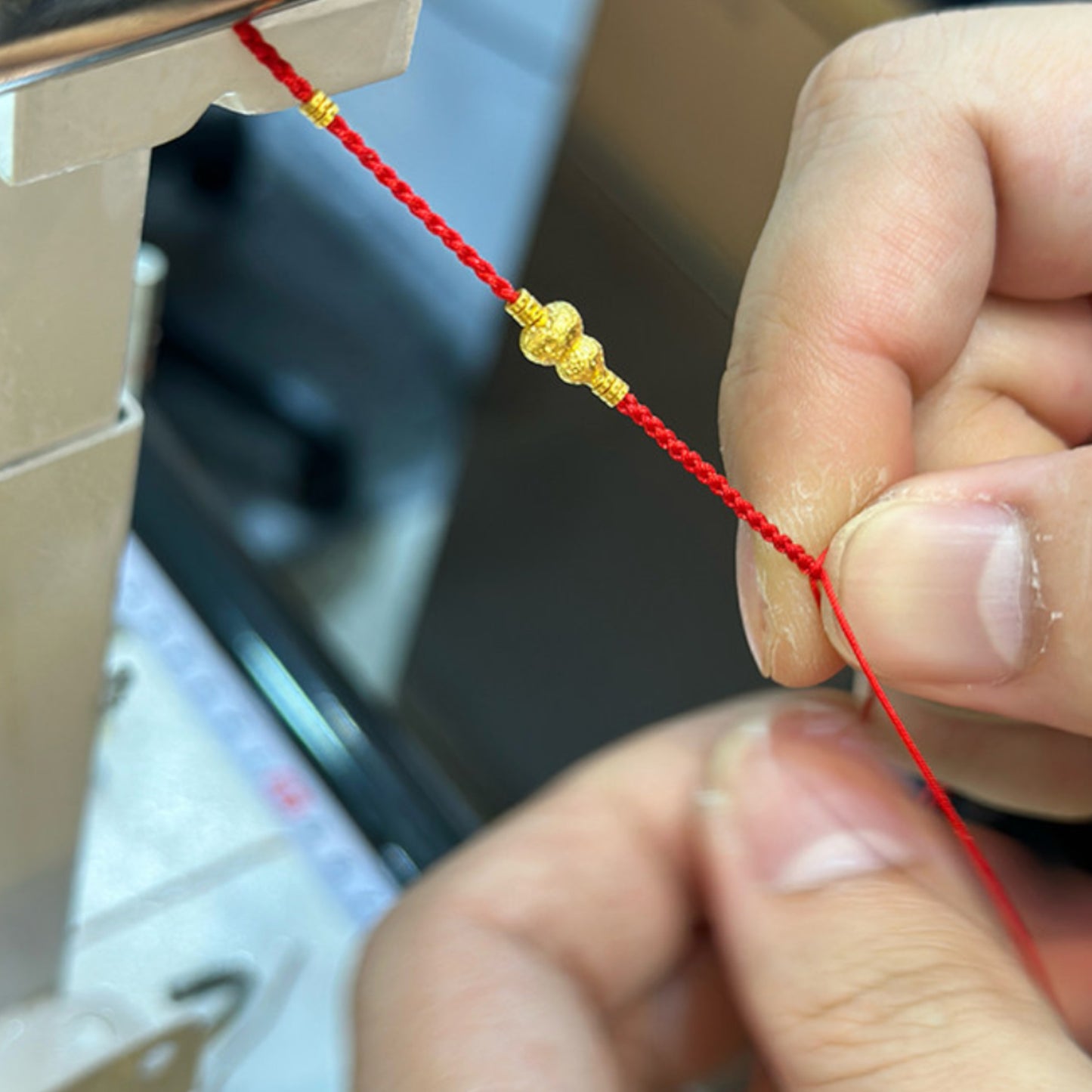 24k 999 Gold Beads Lucky Gourd Charm Red Braided Rope Bracelet