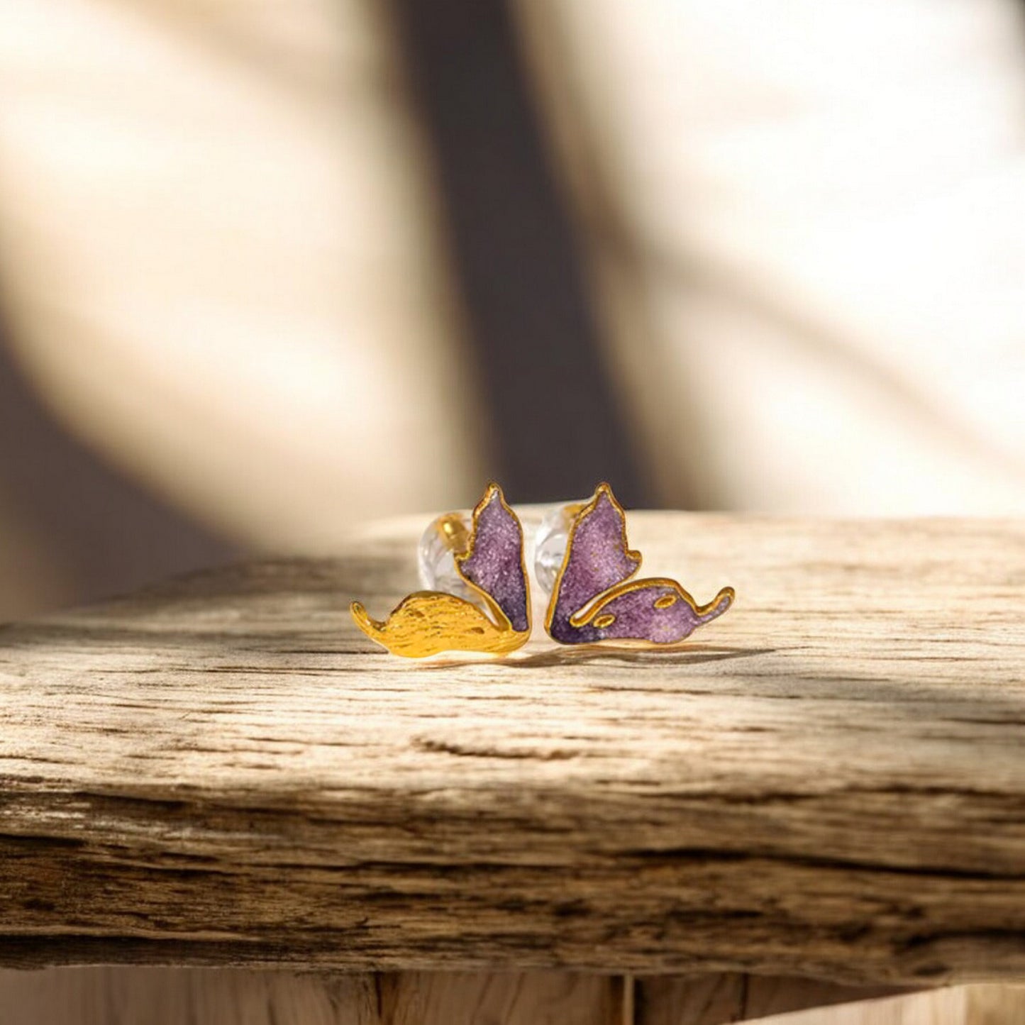 24K Real 999 Gold Enamel Cloisonné Butterfly Stud Earrings