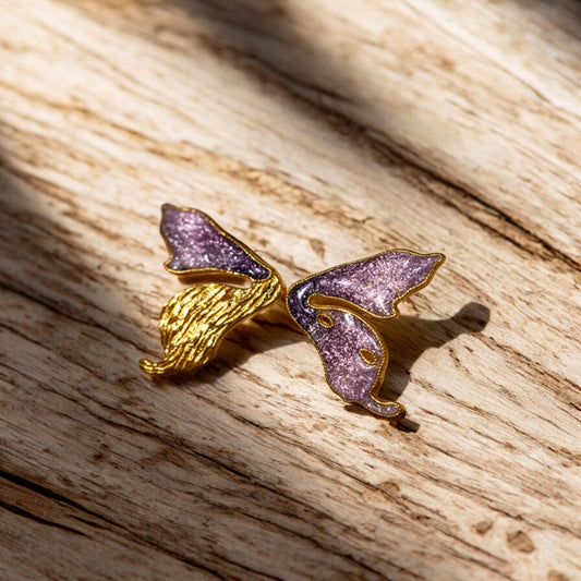24K Real 999 Gold Enamel Cloisonné Butterfly Stud Earrings