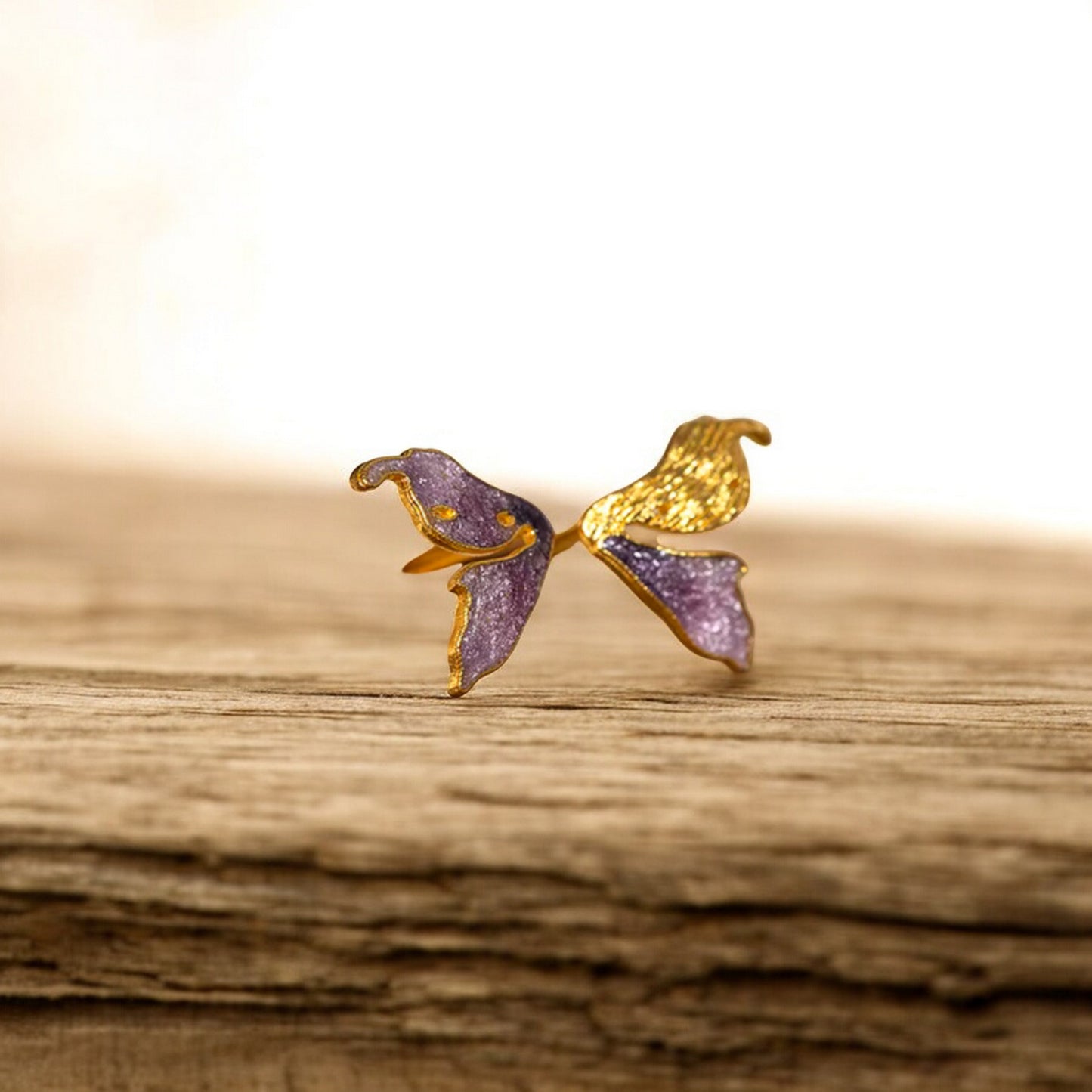 24K Real 999 Gold Enamel Cloisonné Butterfly Stud Earrings