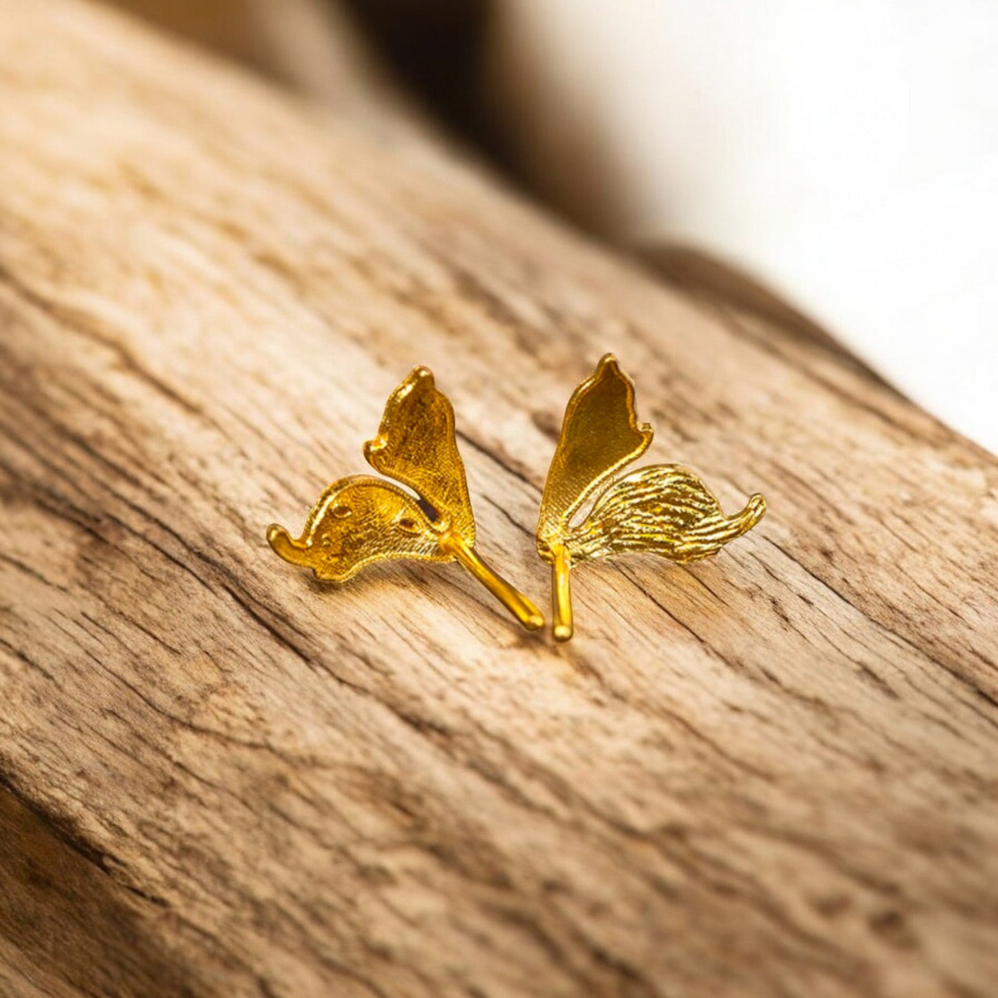 24K Real 999 Gold Enamel Cloisonné Butterfly Stud Earrings