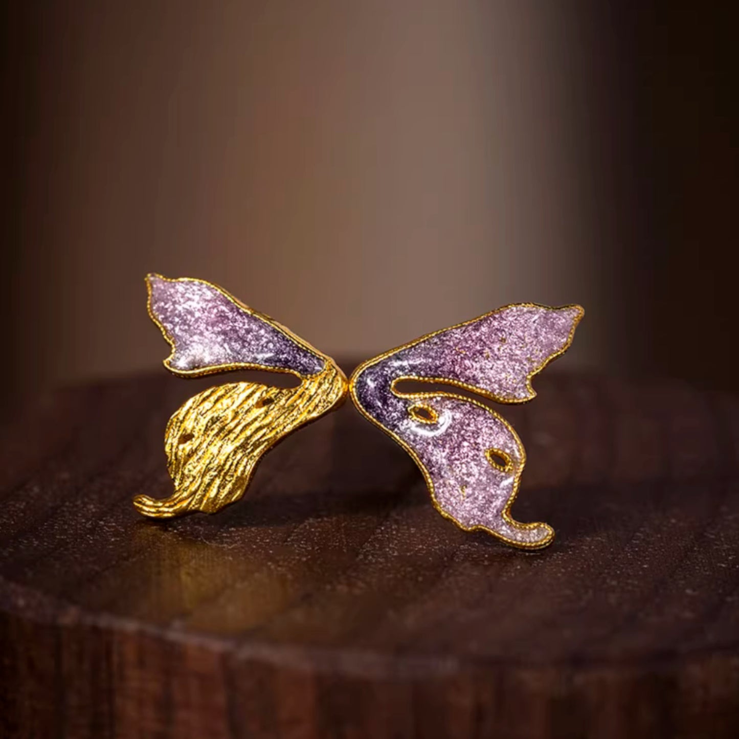 24K Real 999 Gold Enamel Cloisonné Butterfly Stud Earrings