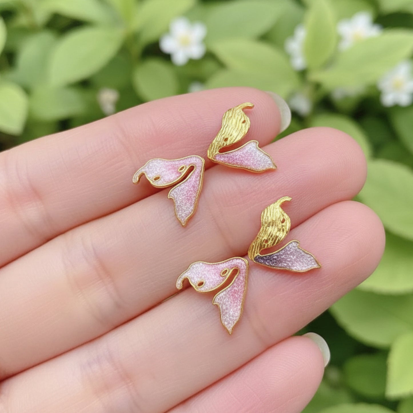 24K Real 999 Gold Enamel Cloisonné Butterfly Stud Earrings