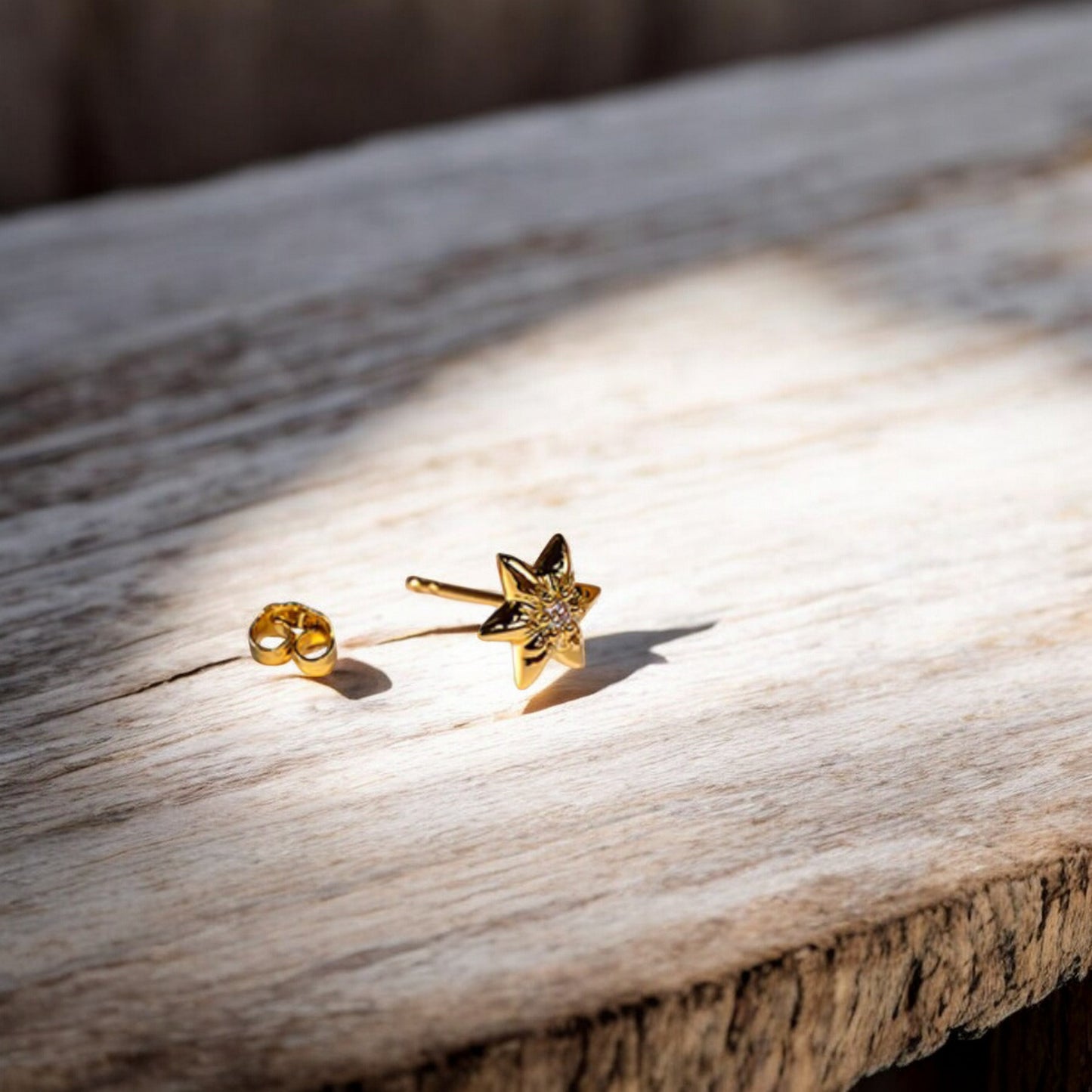 18K Real Gold Mini Sparkling Hexagram Diamond Stud Earrings