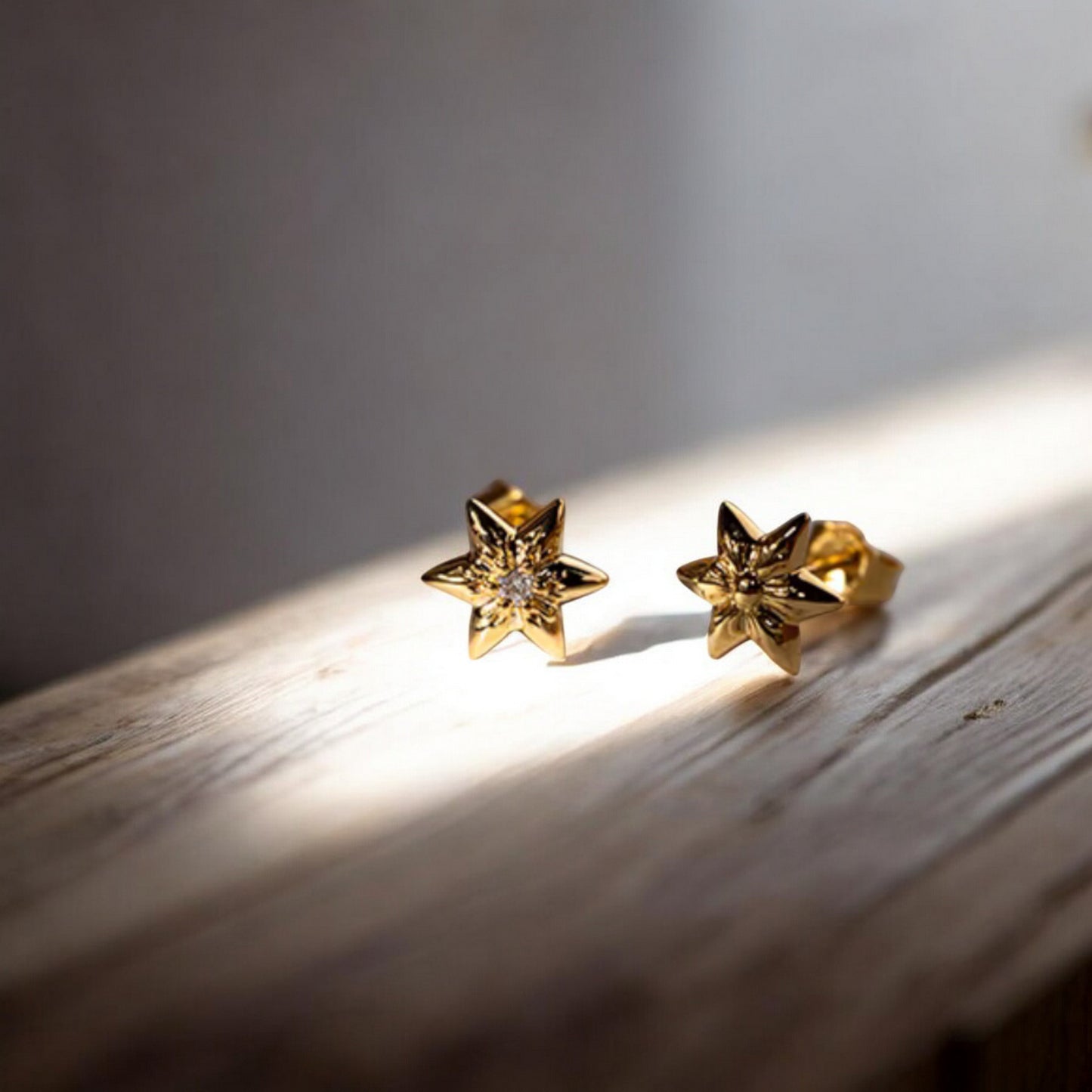 18K Real Gold Mini Sparkling Hexagram Diamond Stud Earrings