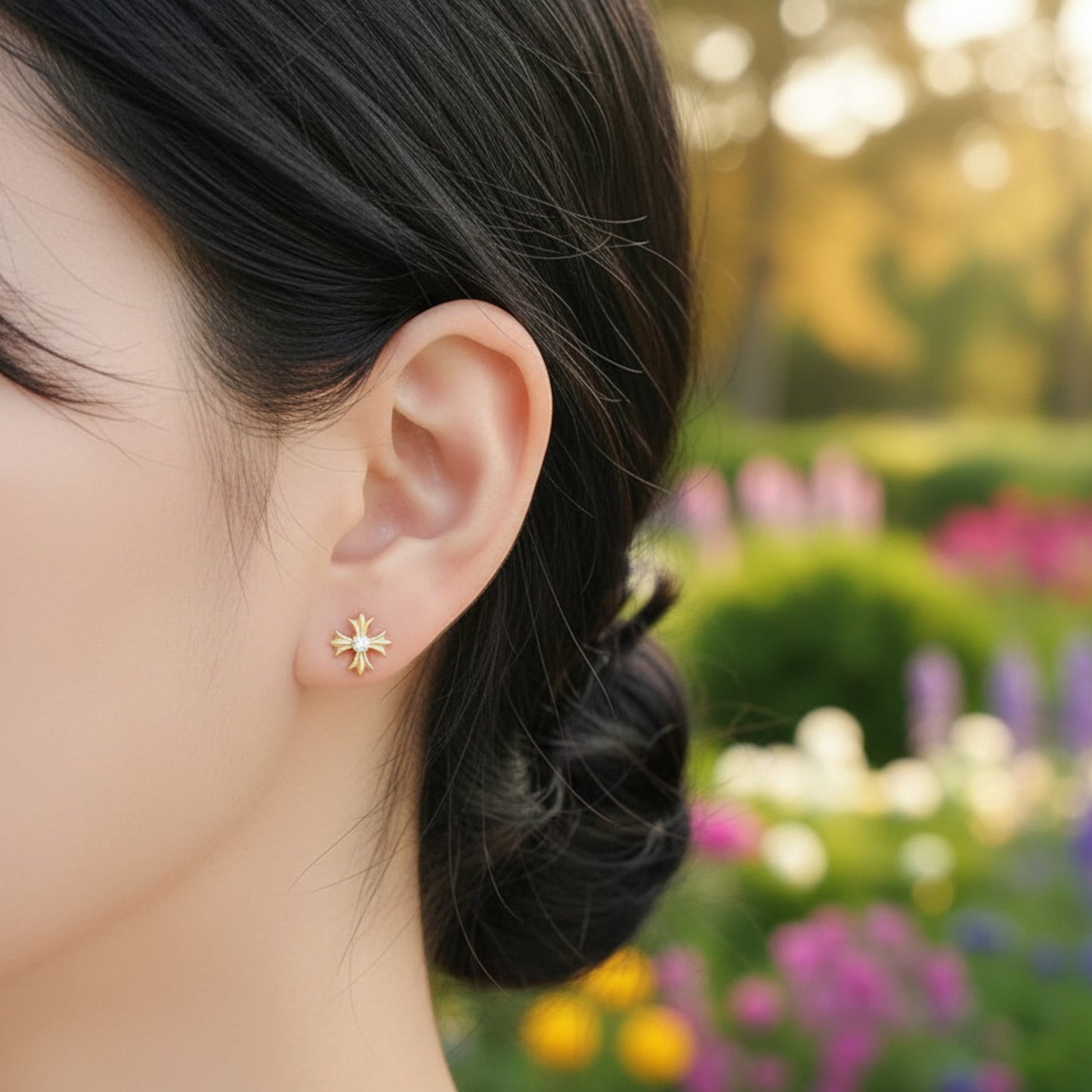 18K Real Gold Mini Sparkling Cross Diamond Stud Earrings