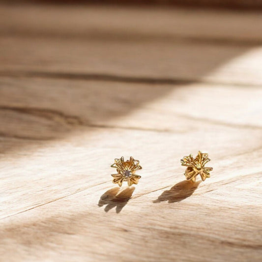 18K Real Gold Mini Sparkling Cross Diamond Stud Earrings