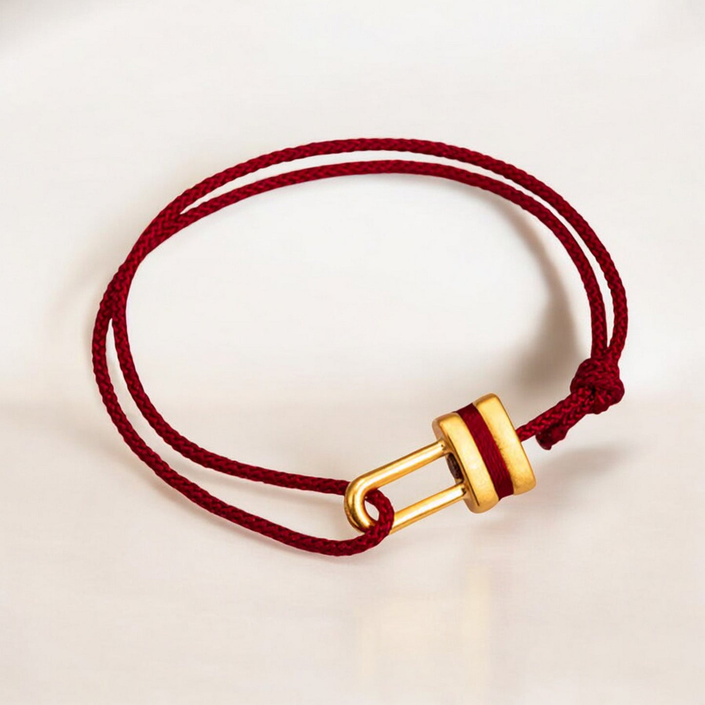 24k Pure 999 Gold Lucky Lock Charm with Red Rope Bracelet