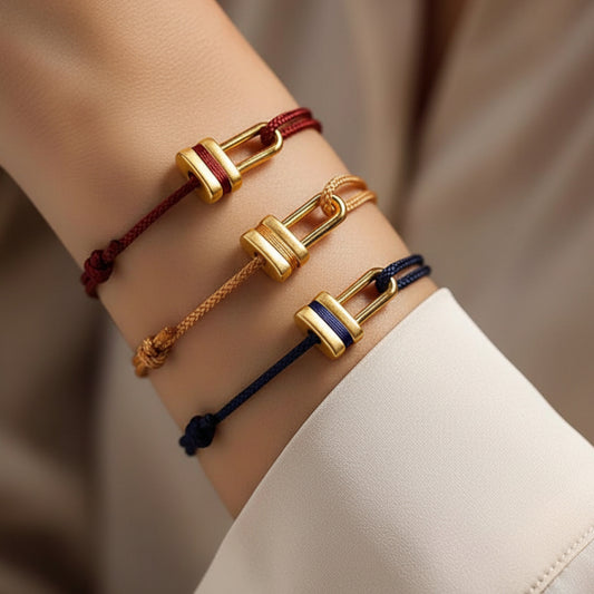 24k Pure 999 Gold Lucky Lock Charm with Red Rope Bracelet