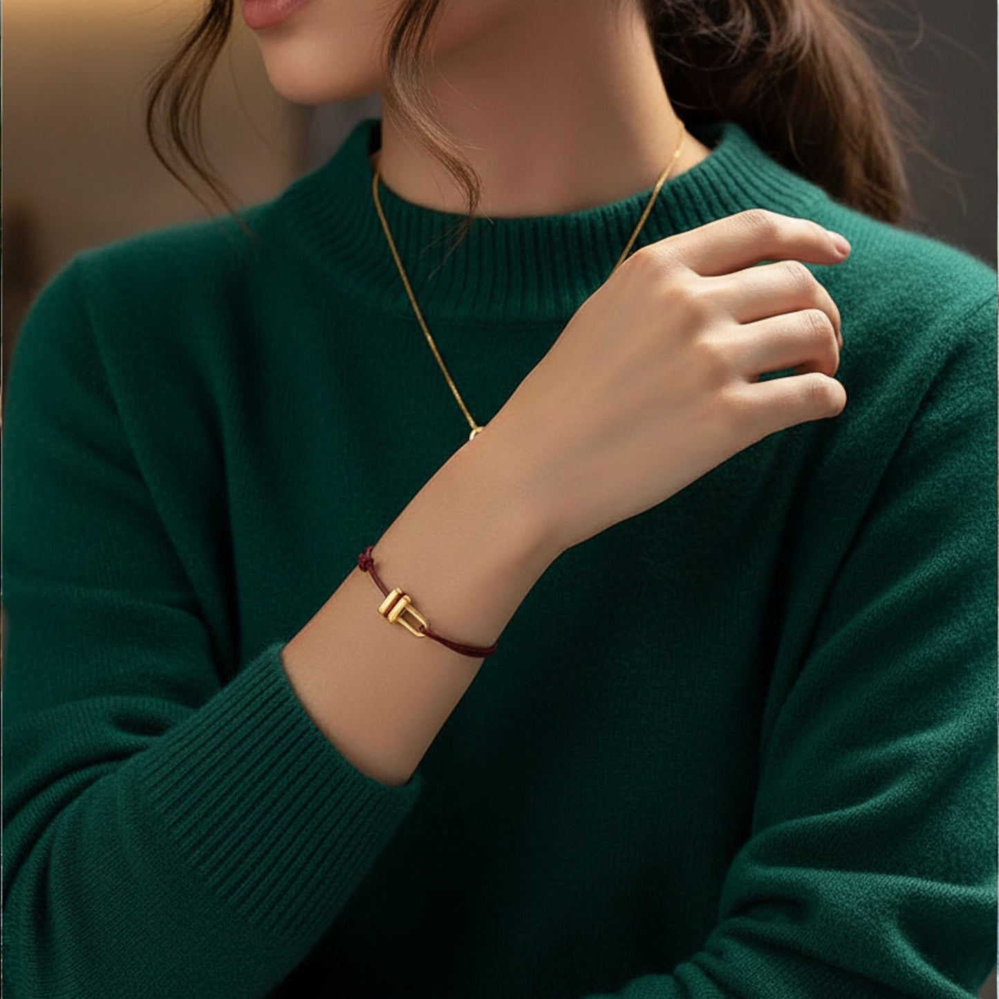 24k Pure 999 Gold Lucky Lock Charm with Red Rope Bracelet