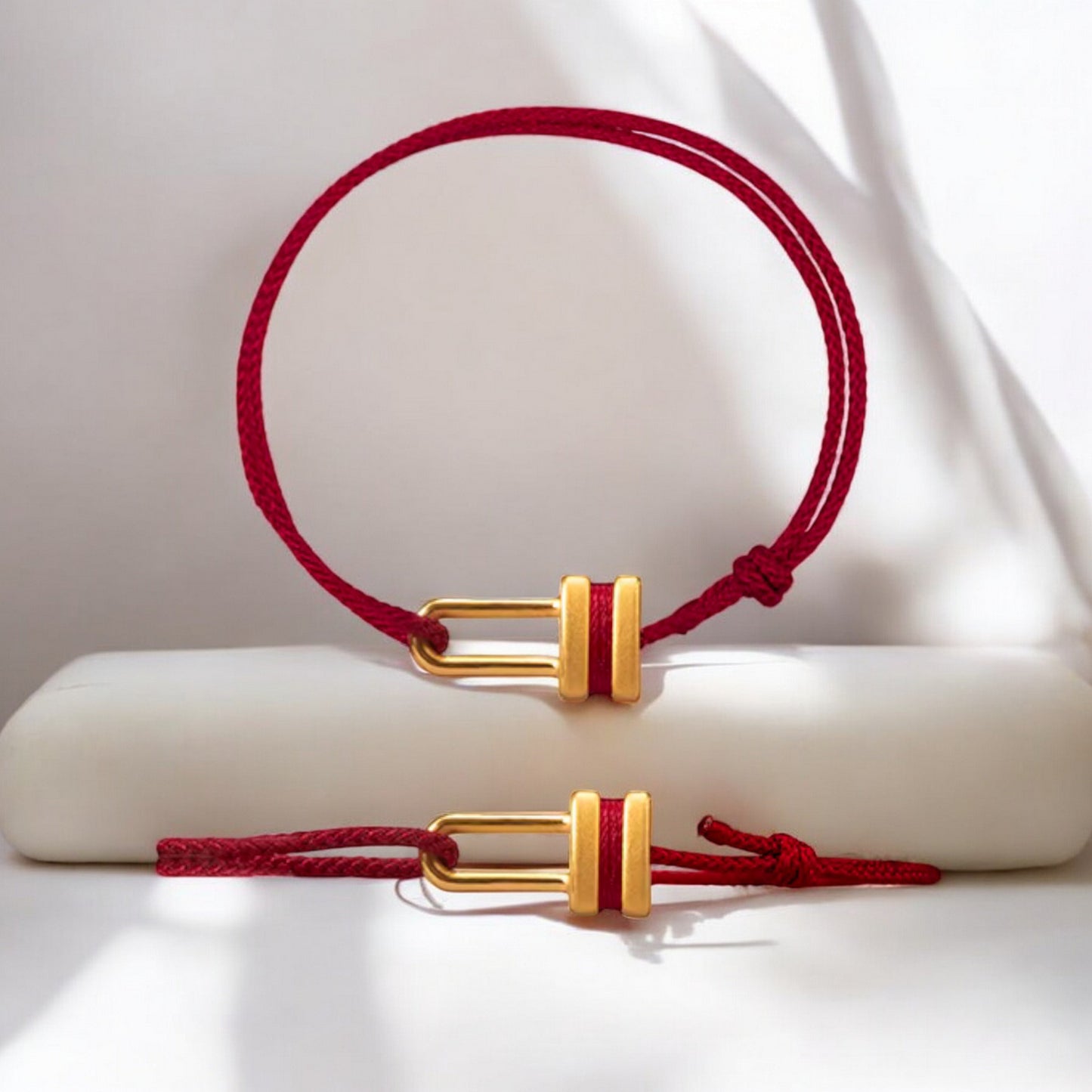 24k Pure 999 Gold Lucky Lock Charm with Red Rope Bracelet