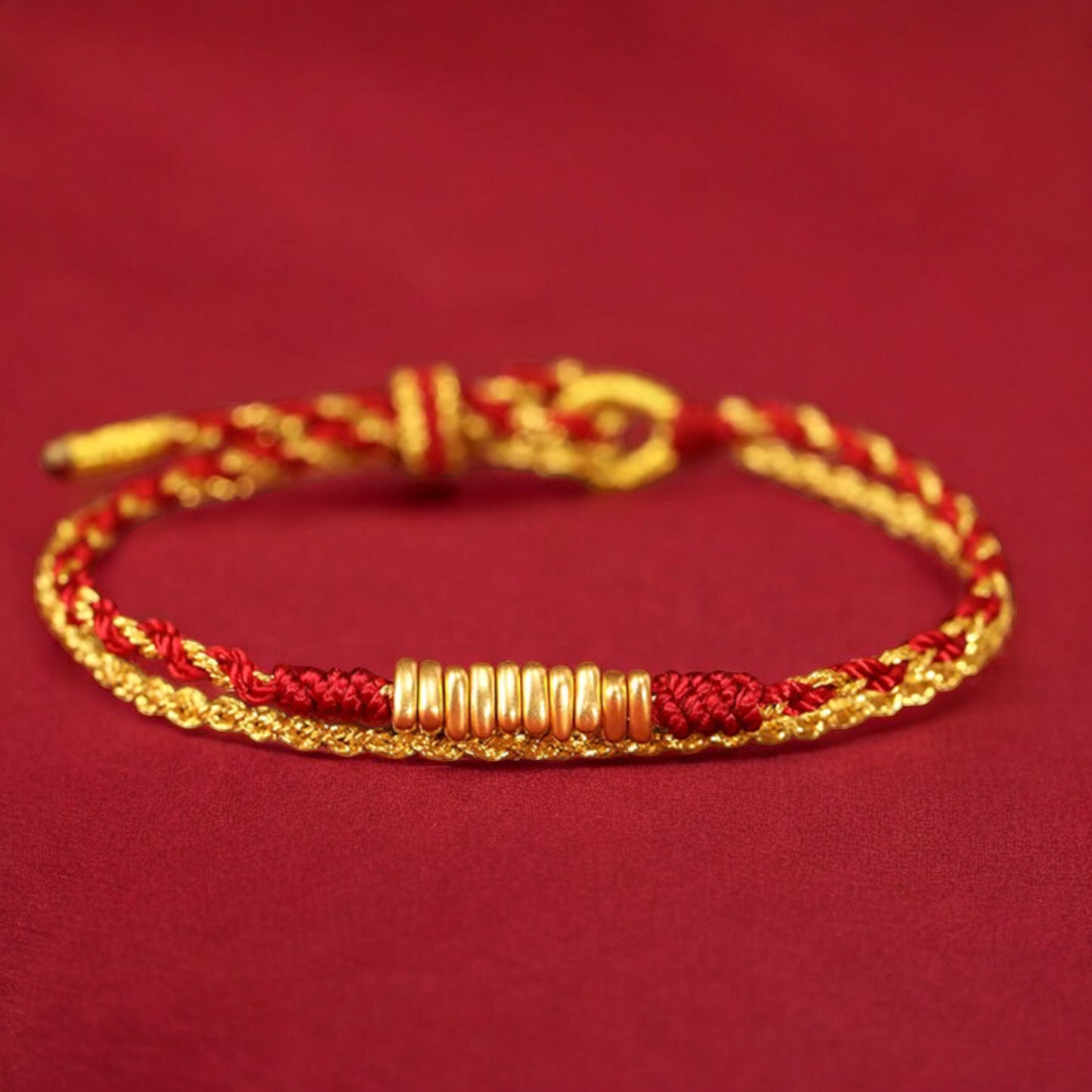 24k 999 Gold Beads Double Layer Red String Braided Rope Bracelet