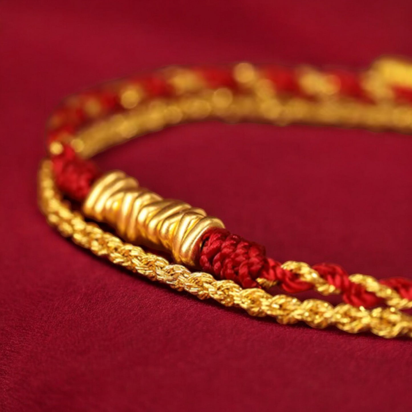 24k 999 Gold Beads Double Layer Red String Braided Rope Bracelet