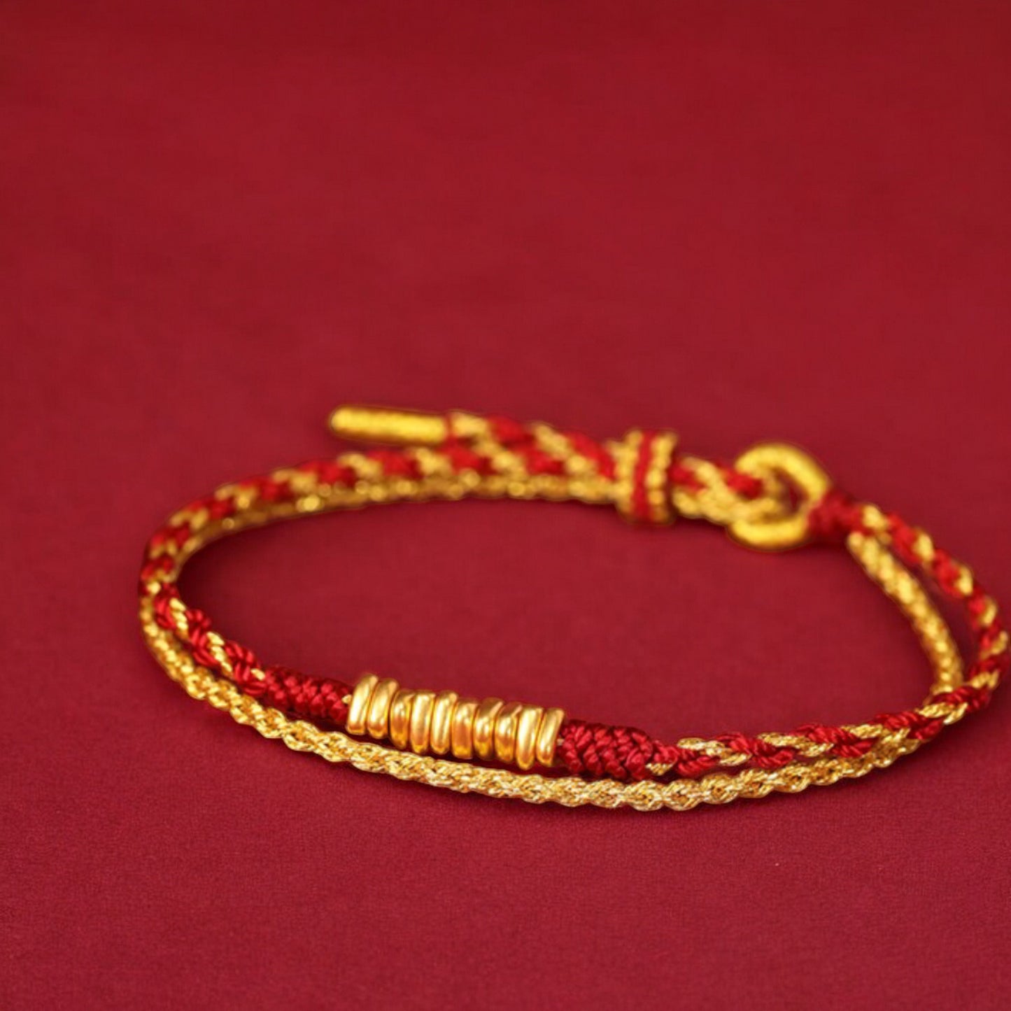 24k 999 Gold Beads Double Layer Red String Braided Rope Bracelet