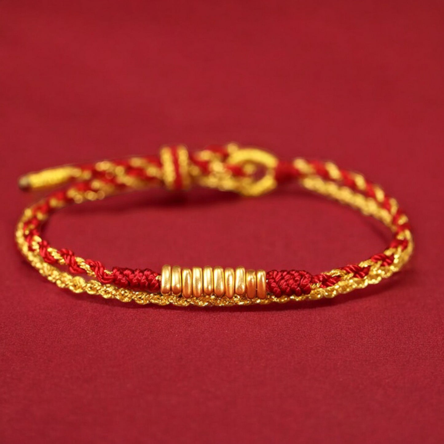 24k 999 Gold Beads Double Layer Red String Braided Rope Bracelet