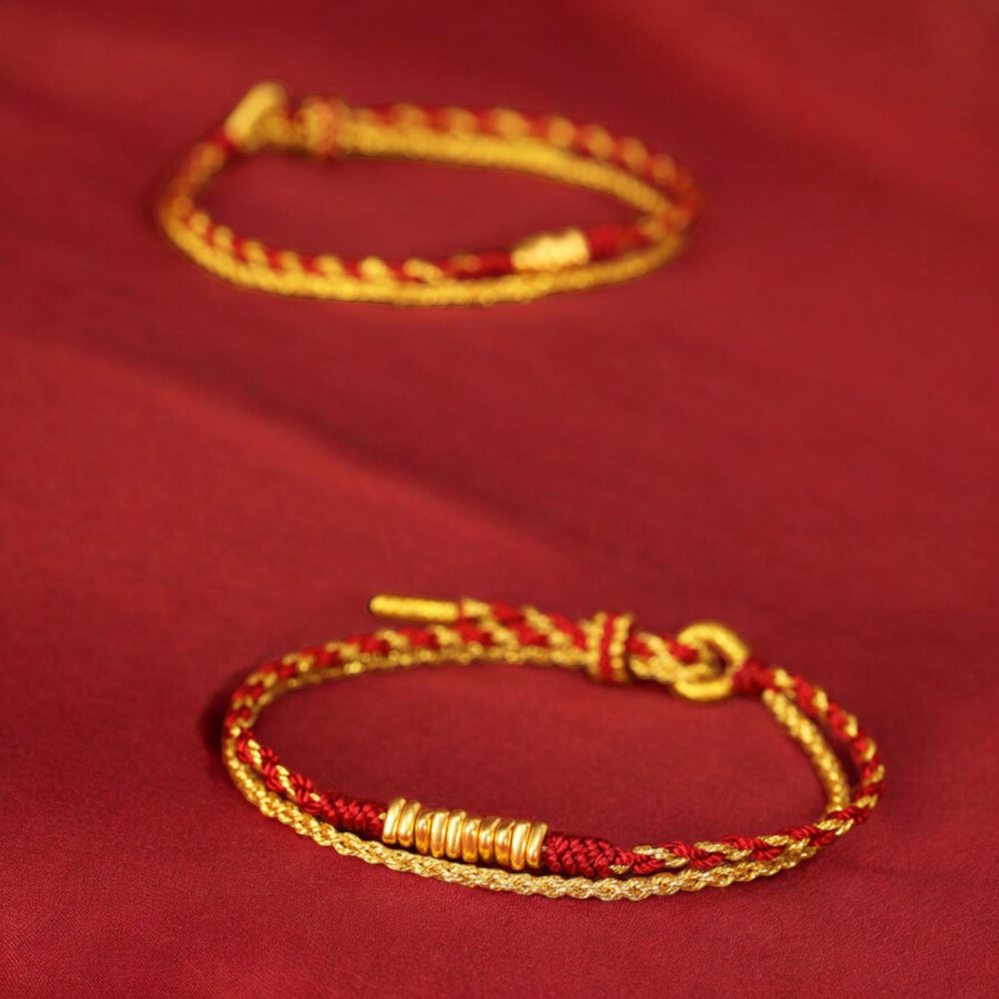 24k 999 Gold Beads Double Layer Red String Braided Rope Bracelet