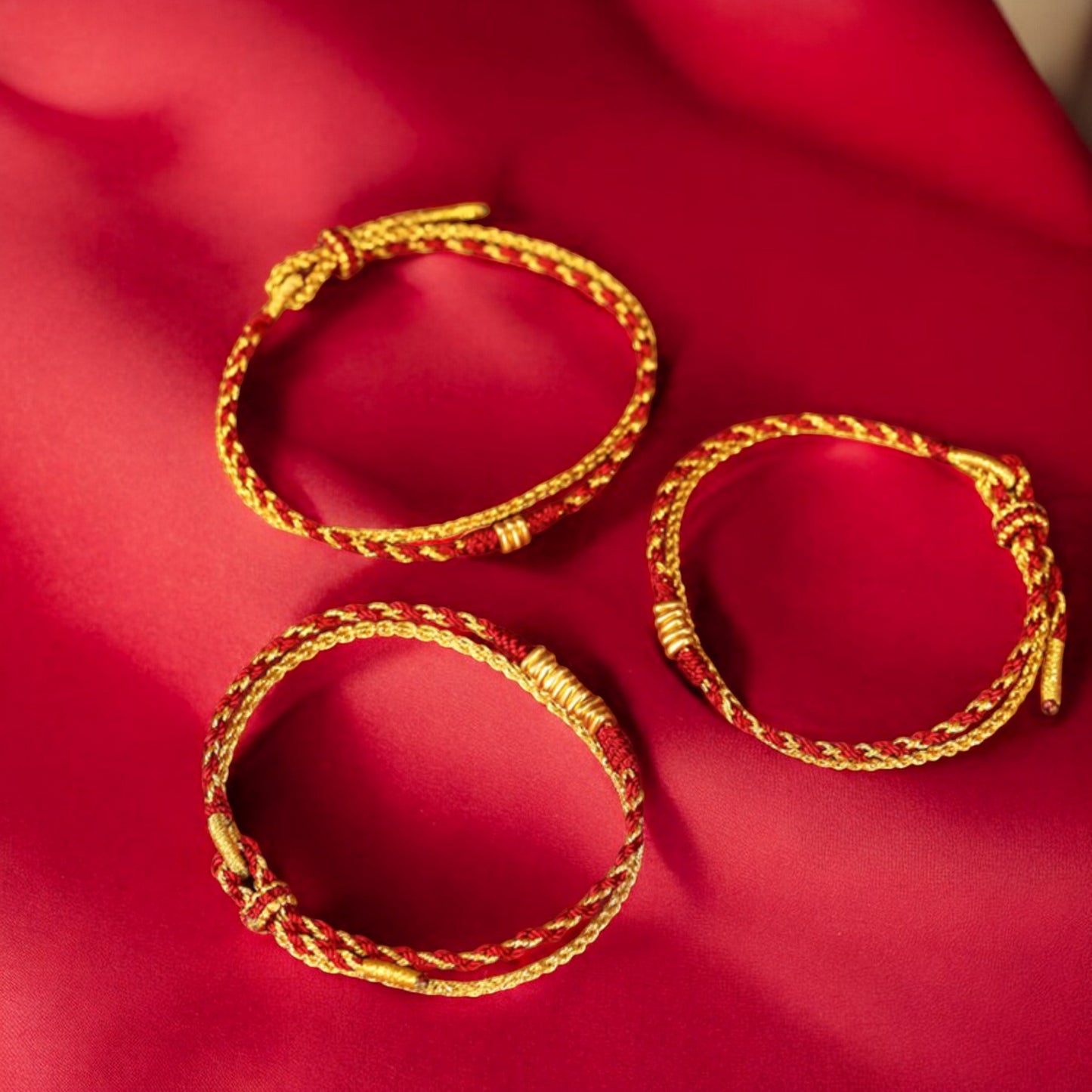 24k 999 Gold Beads Double Layer Red String Braided Rope Bracelet
