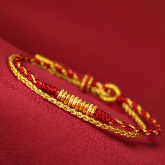 24k 999 Gold Beads Double Layer Red String Braided Rope Bracelet