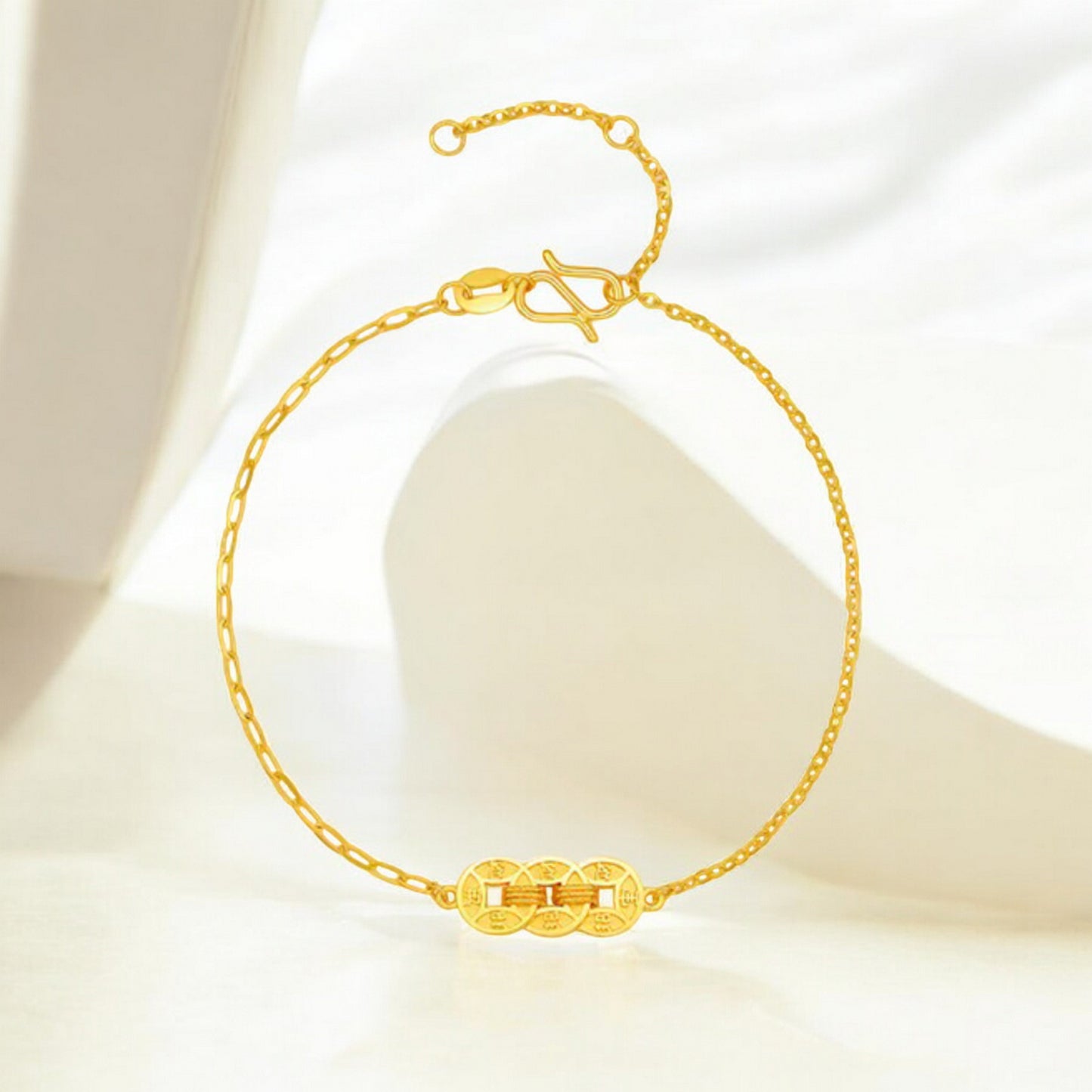 24K Real 5G 999 Gold Coin Charm Bring Wealth and Luck Bracelet