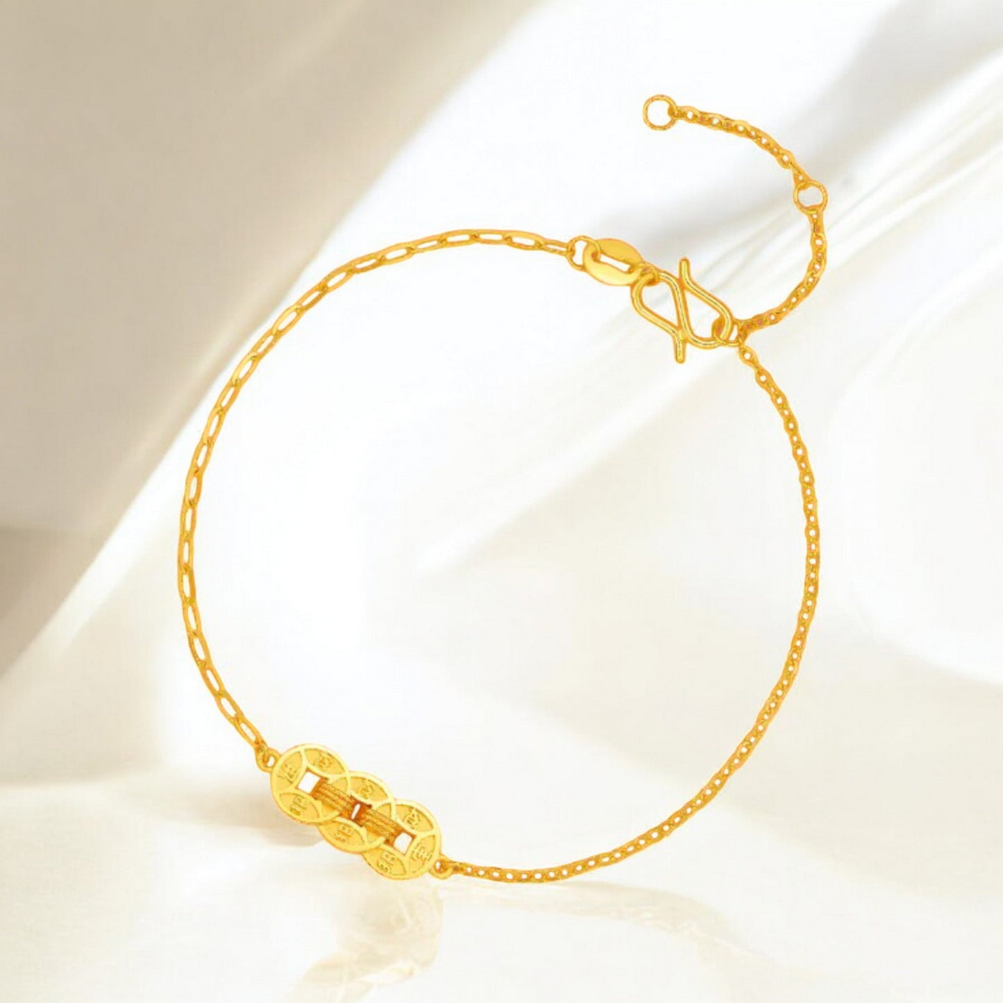 24K Real 5G 999 Gold Coin Charm Bring Wealth and Luck Bracelet
