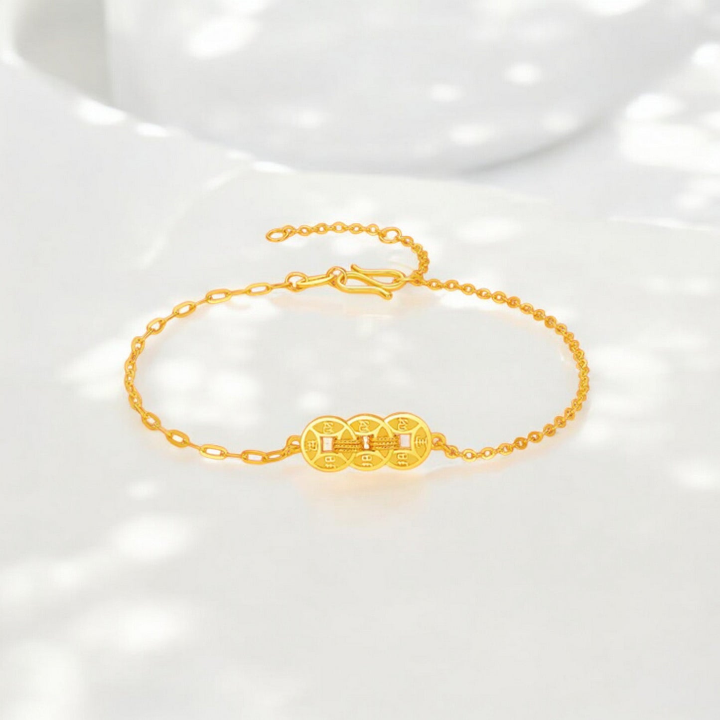 24K Real 5G 999 Gold Coin Charm Bring Wealth and Luck Bracelet