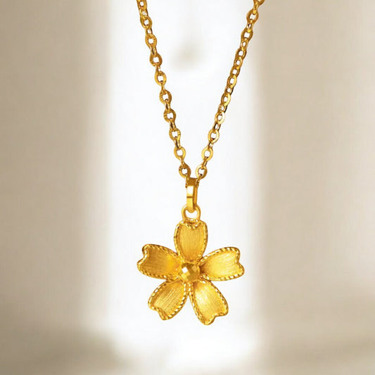 24K 999 5G Gold Sparkling  Cherry Blossom Flower Pendant Necklace