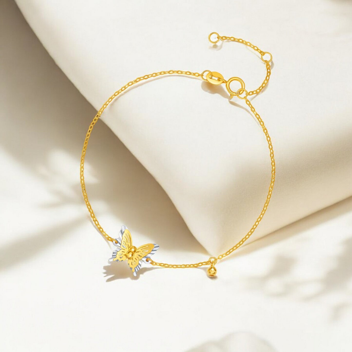 18K Gold Duo Color Sparkling Butterfly Bracelet Earrings and Necklace